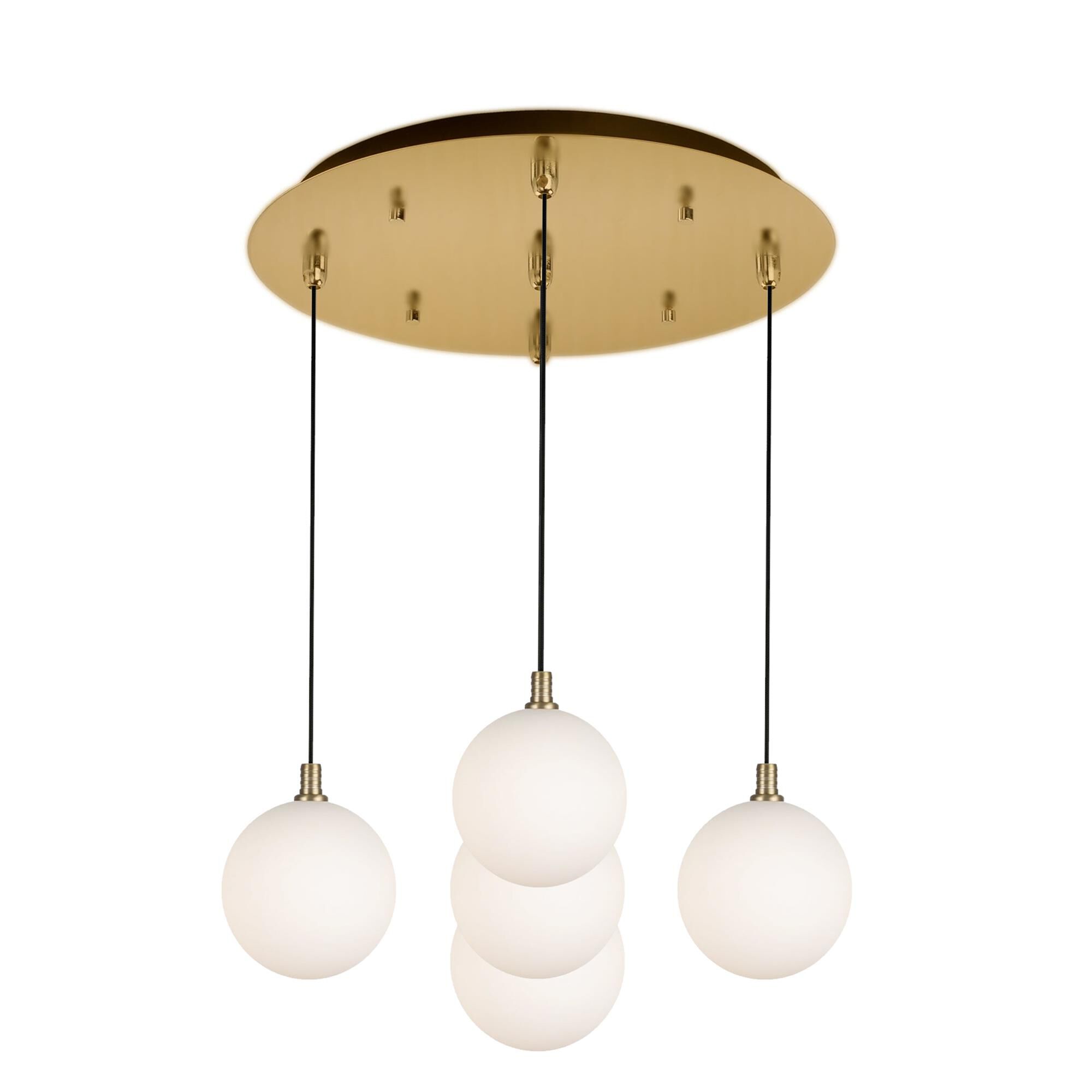Shown in Brushed Gold finish and Opal glass