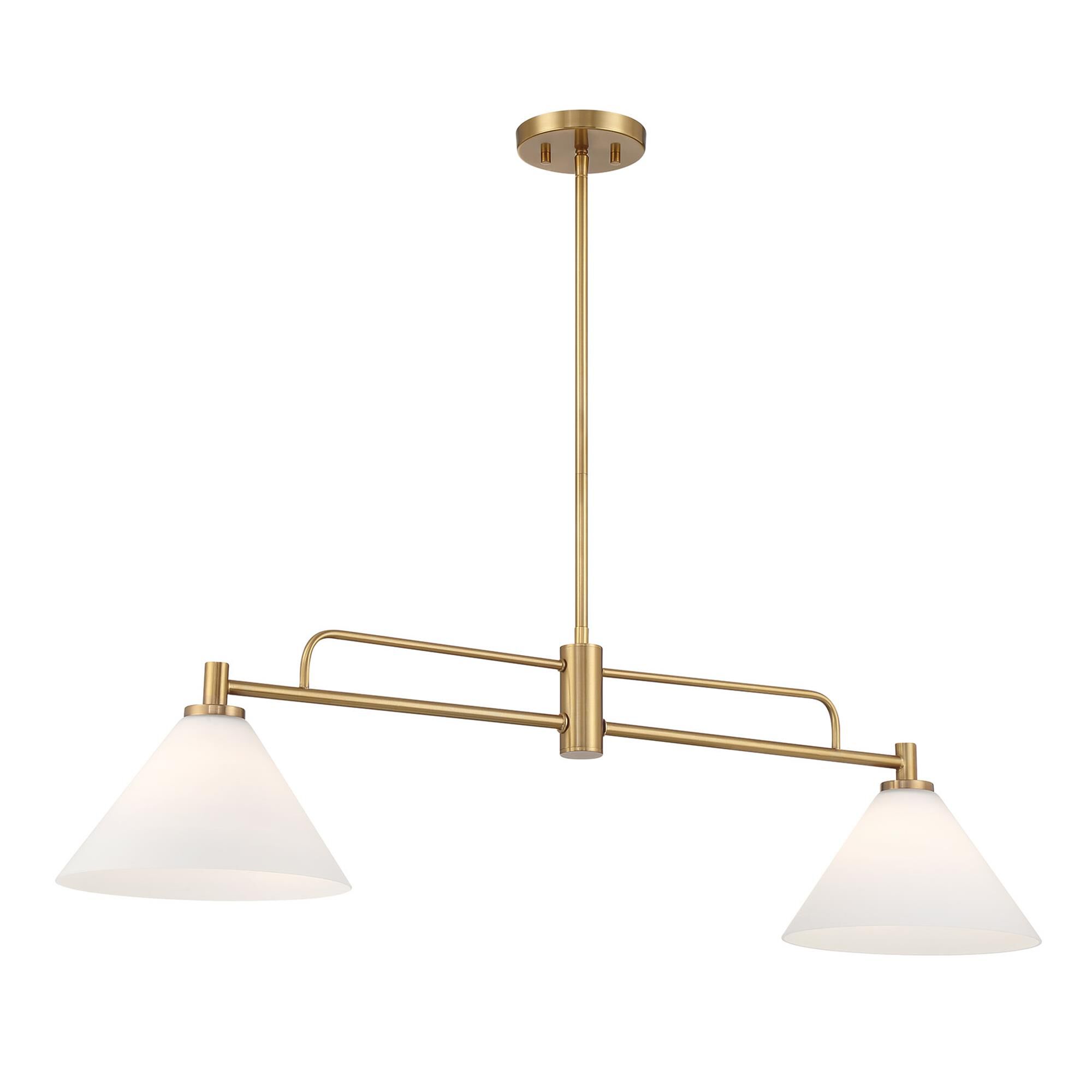 Shown in Natural Brass finish and White Opal glass and Glass shade
