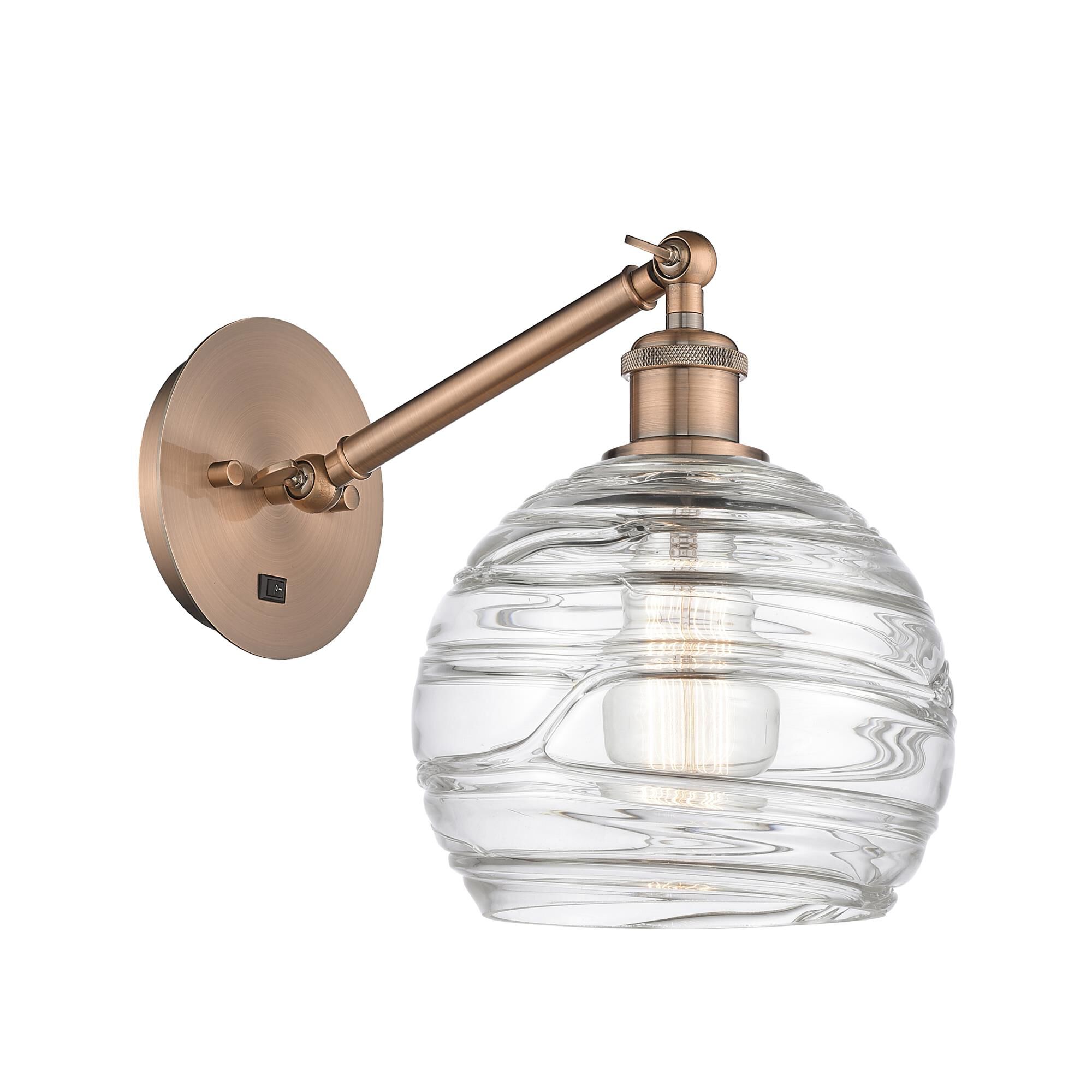 Shown in Antique Copper finish and Clear Athens Deco Swirl 8