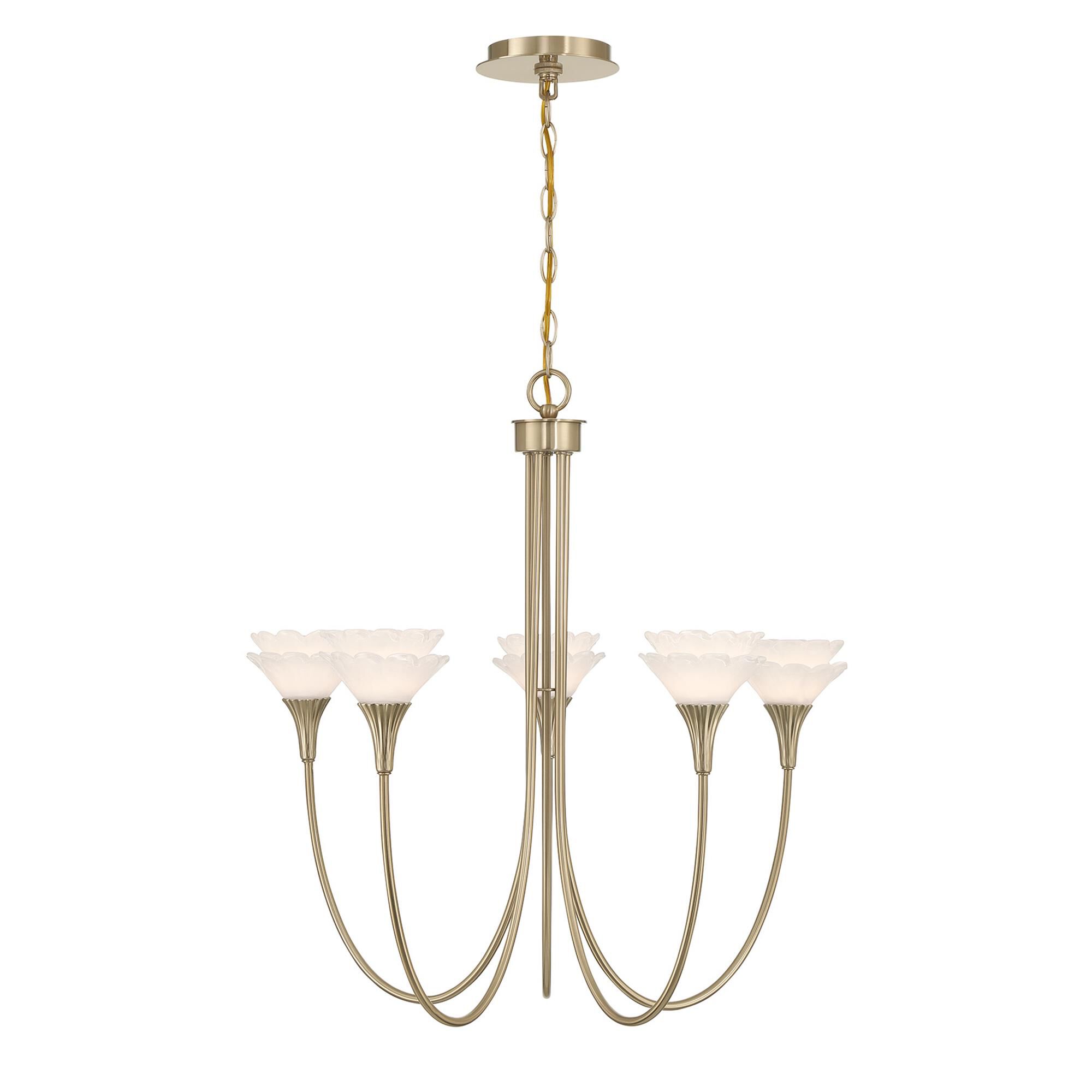 Shown in Noble Brass finish and White glass