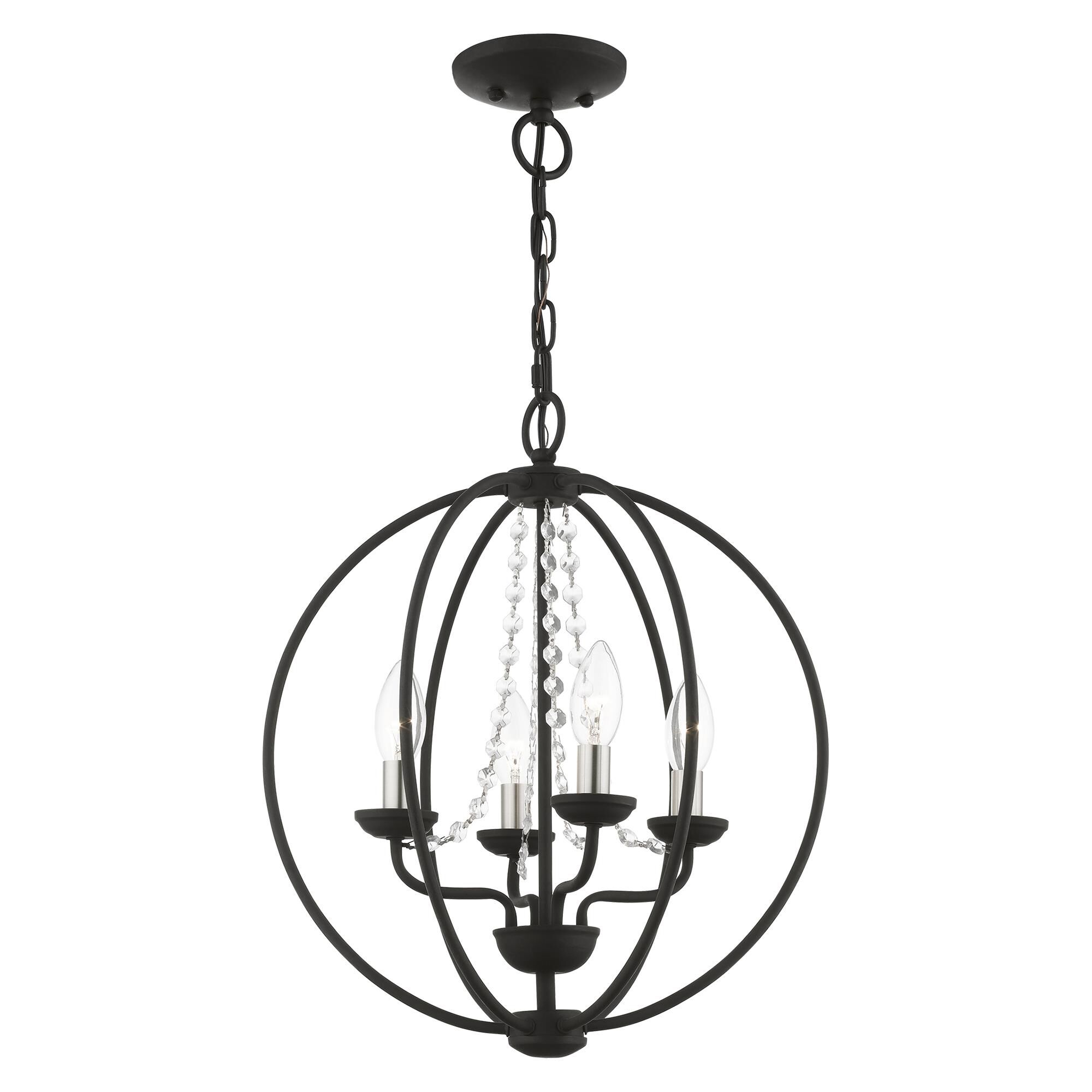 Shown in Black with Brushed Nickel Finish Candles finish and Clear Crystals shade