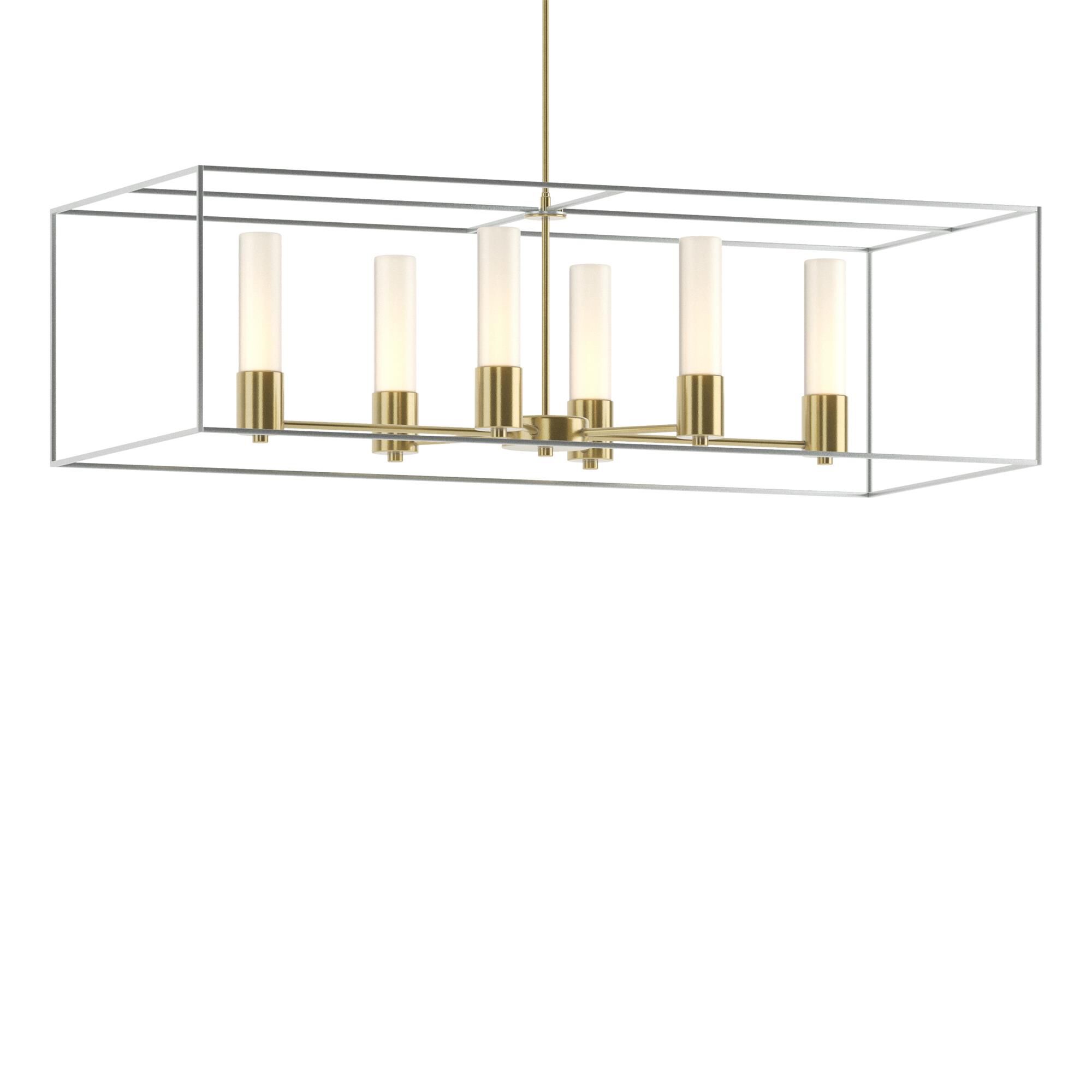 Shown in Modern Brass finish and Opal glass and Vintage Platinum accent