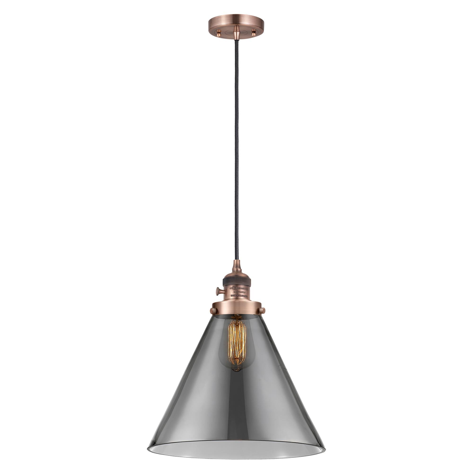 Shown in Antique Copper finish and Plated Smoke glass