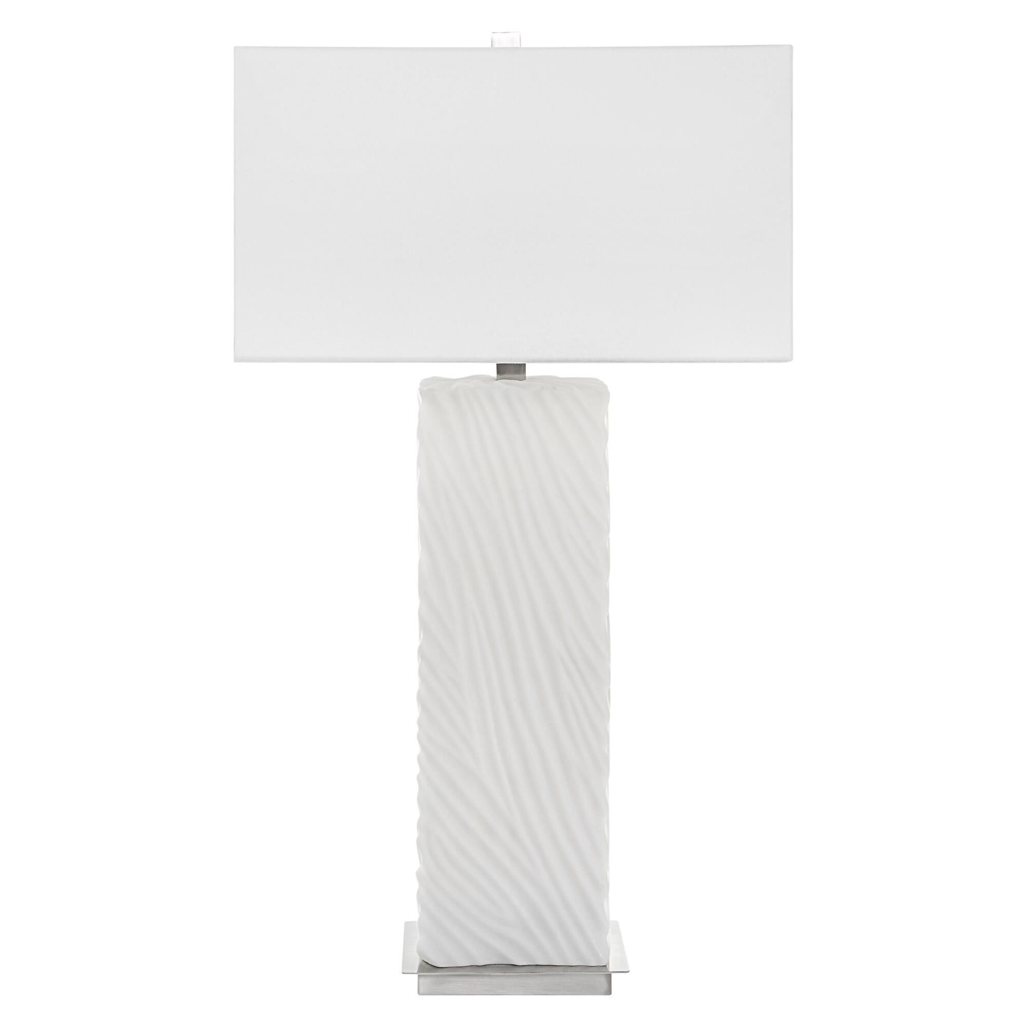 Shown in Stylish And Sophisticated, This Table Lamp Is Executed In A Rich Carved Material Made Of Granulated  finish and Rectangle Hardback shade