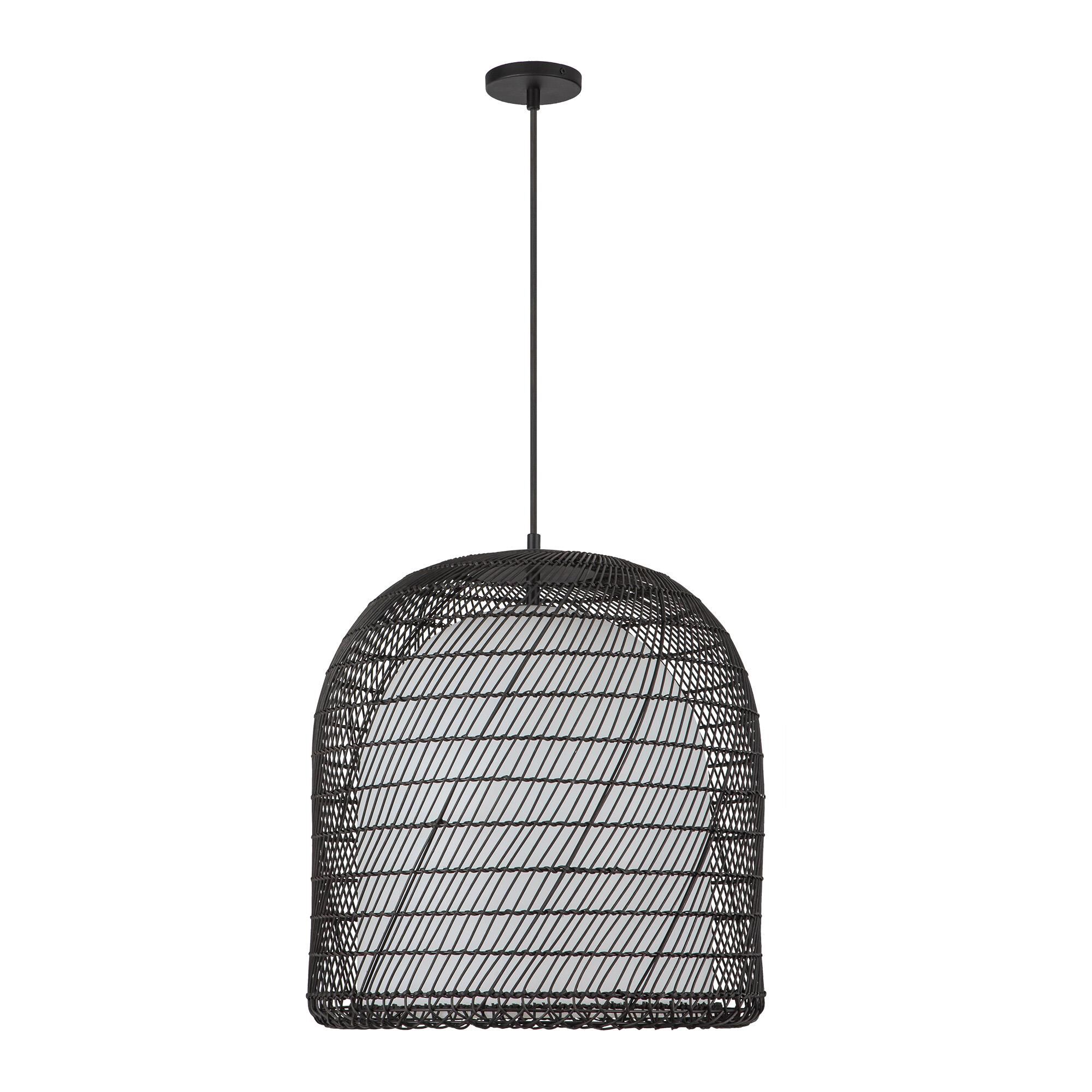 Shown in Brushed Gold/Opal Glass|matte Black/Opal Glass finish and Opal glass and Rattan shade