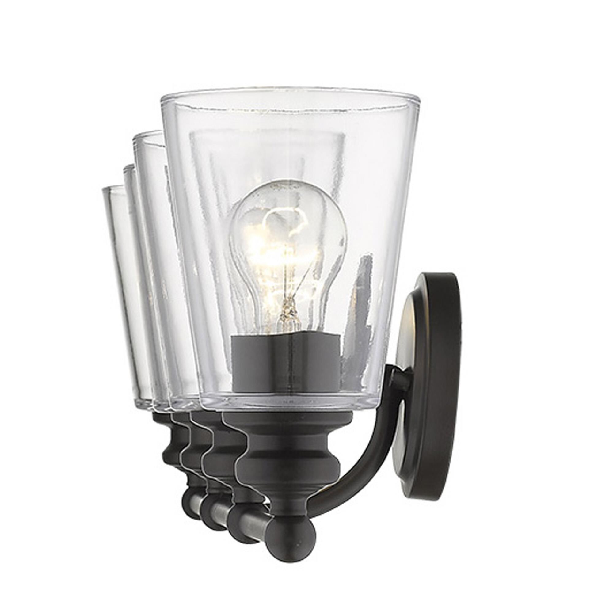 Shown in Oil-Rubbed Bronze finish and Clear glass and Clear, Cone Shaped Glass shade