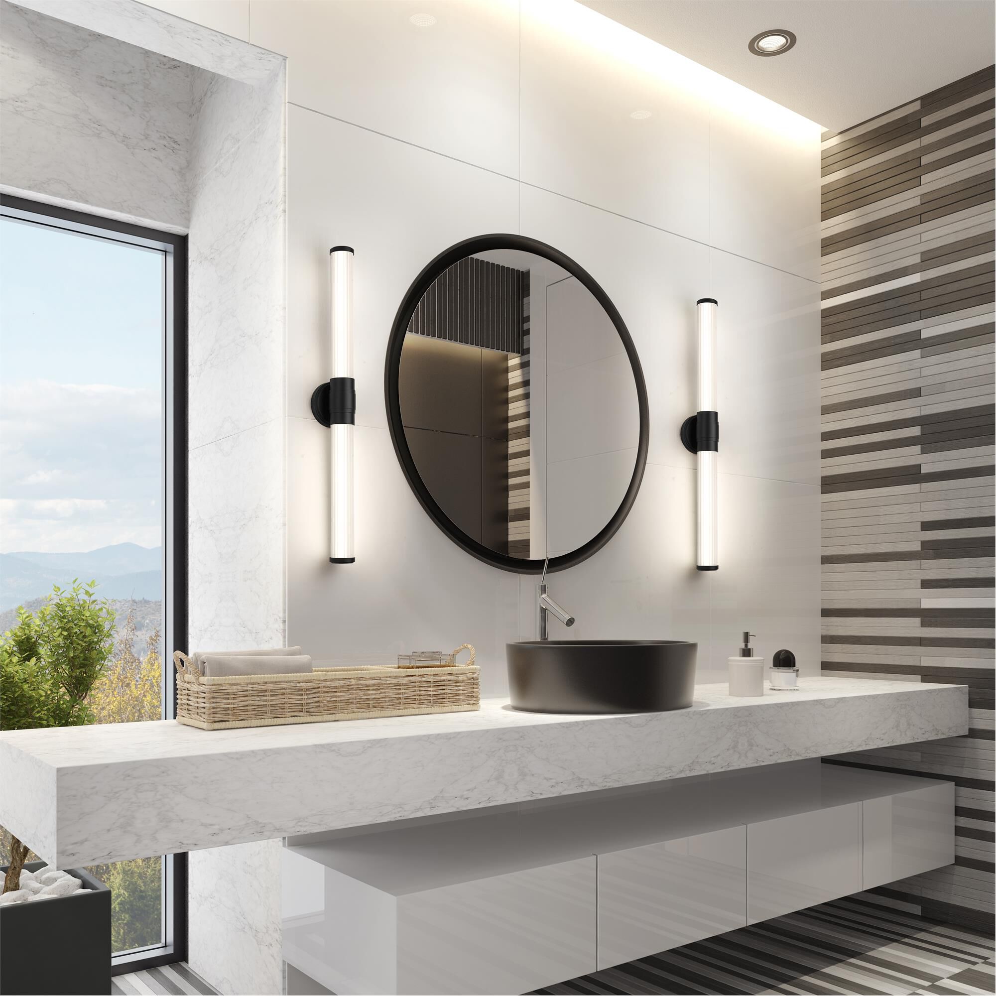 Shown in Matte Black finish and Opal White glass and Opal White shade