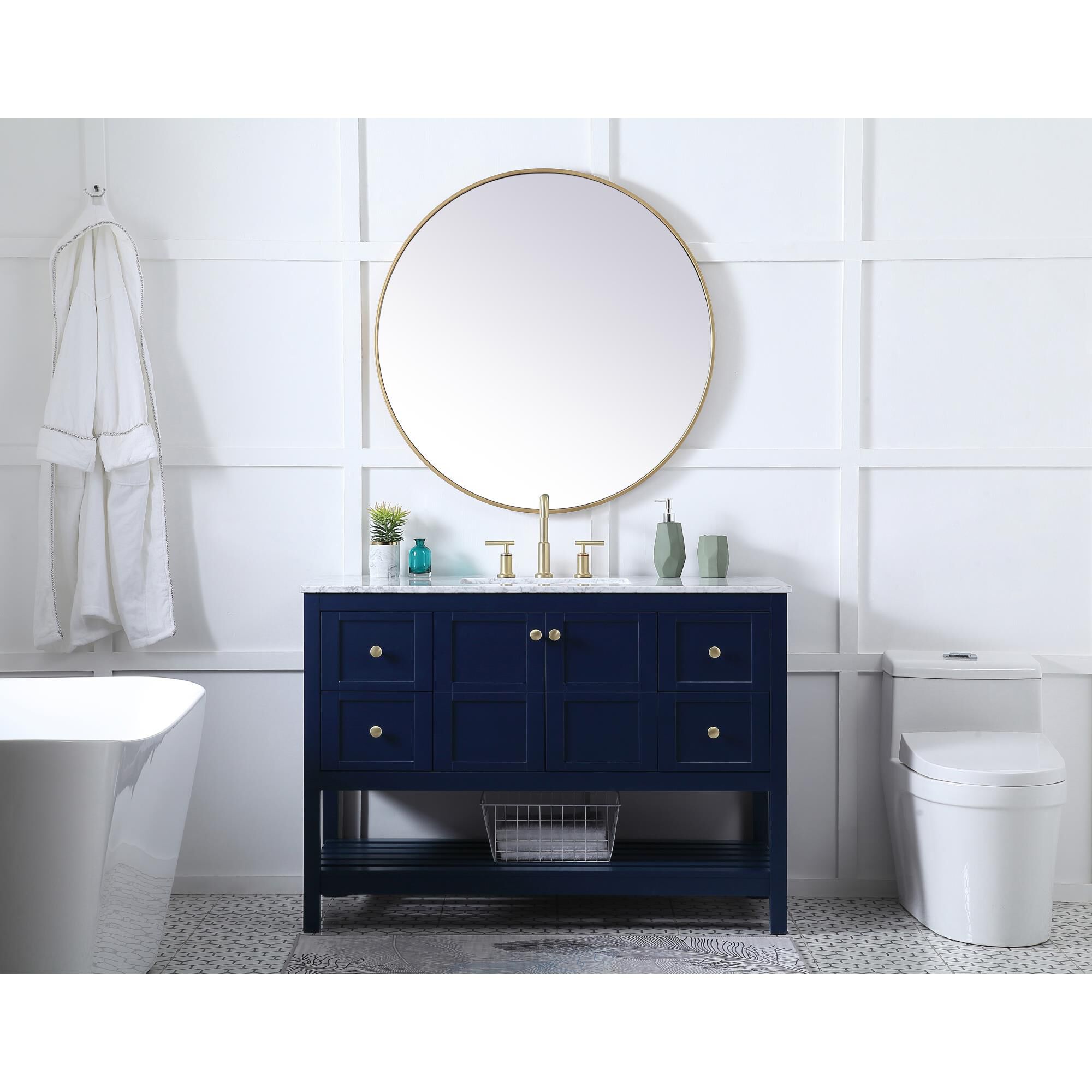 Shown in Blue And Gold With Carrara White Marble finish