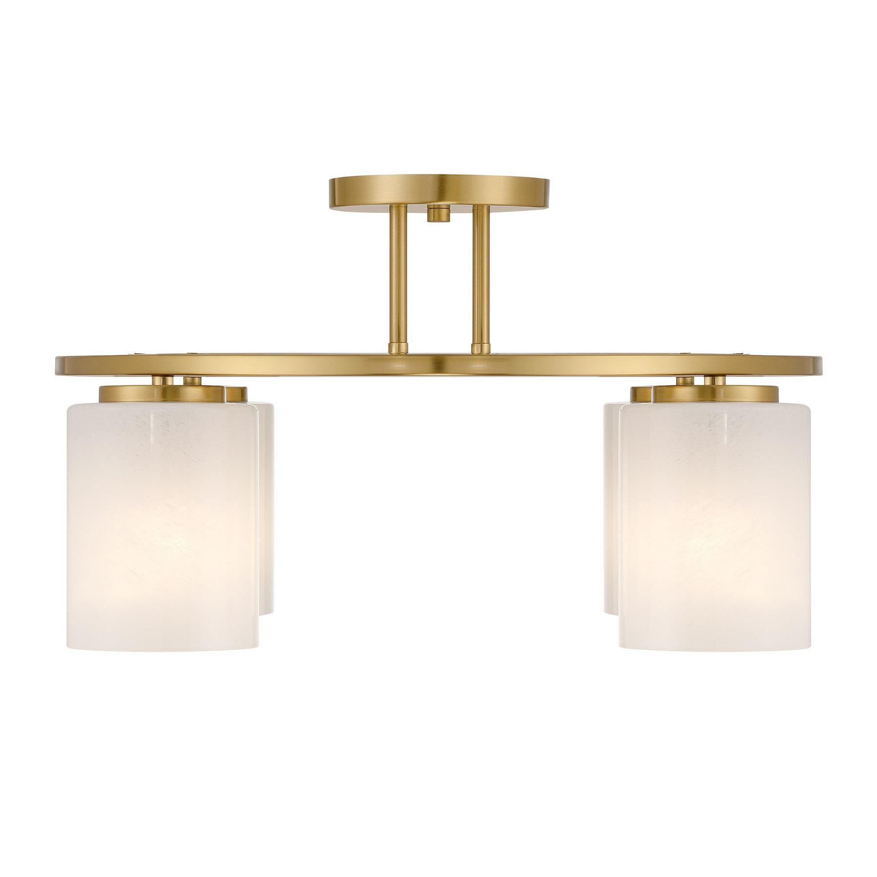 Shown in Warm Brass finish and White Strie shade