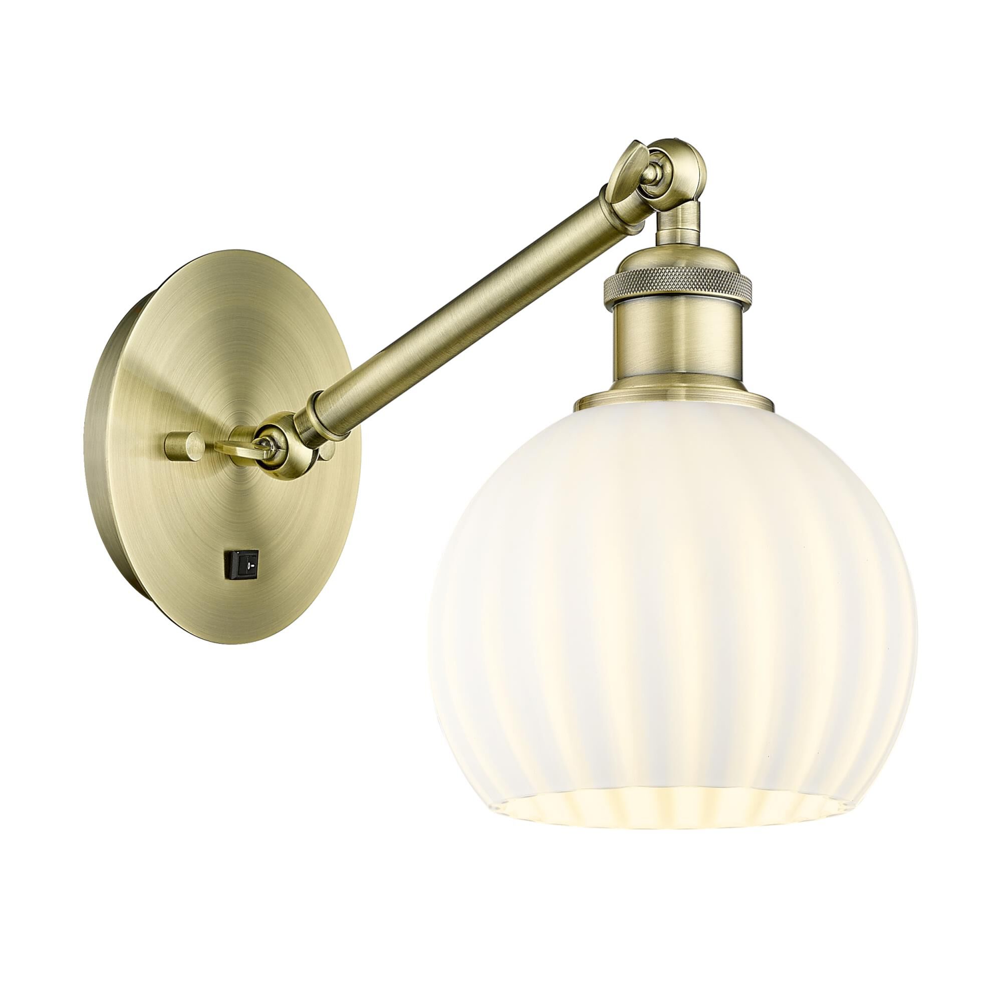 Shown in Antique Brass finish and White Venetian glass