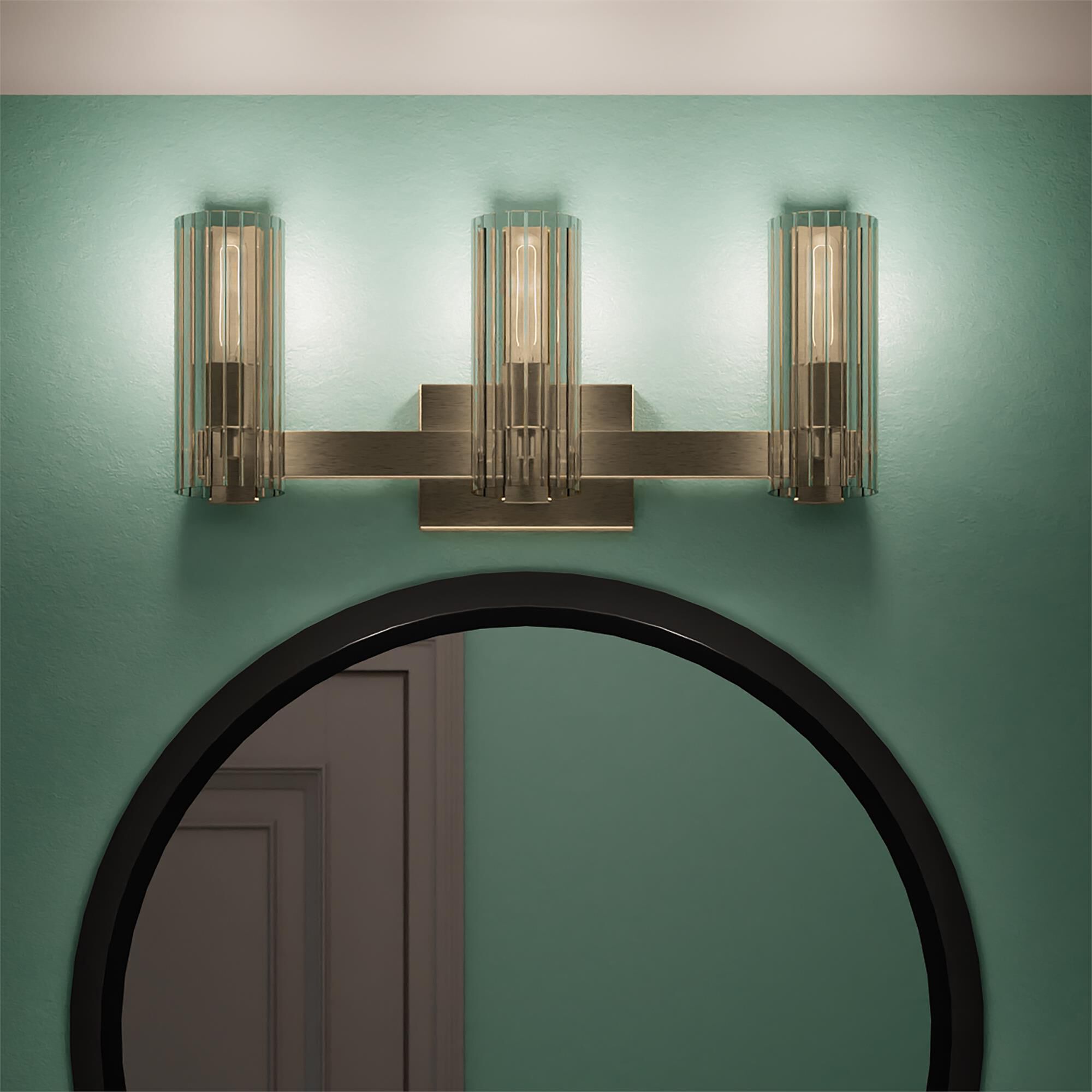 Shown in Champagne Bronze finish and Clear Fluted glass