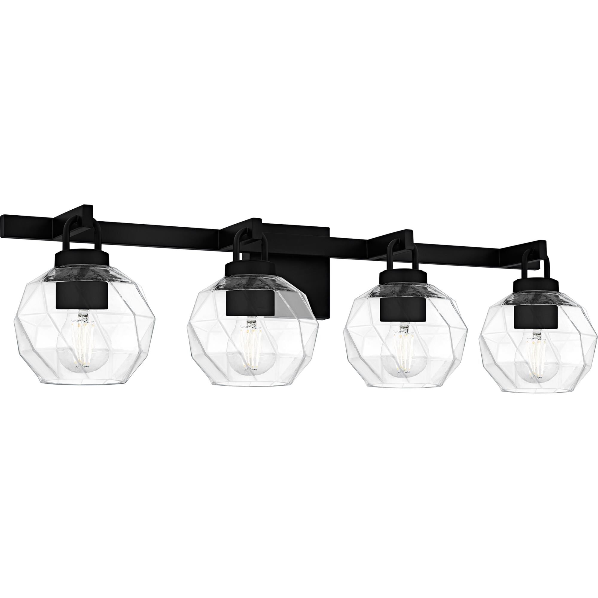 Shown in Matte Black finish and Clear Faceted Glass shade