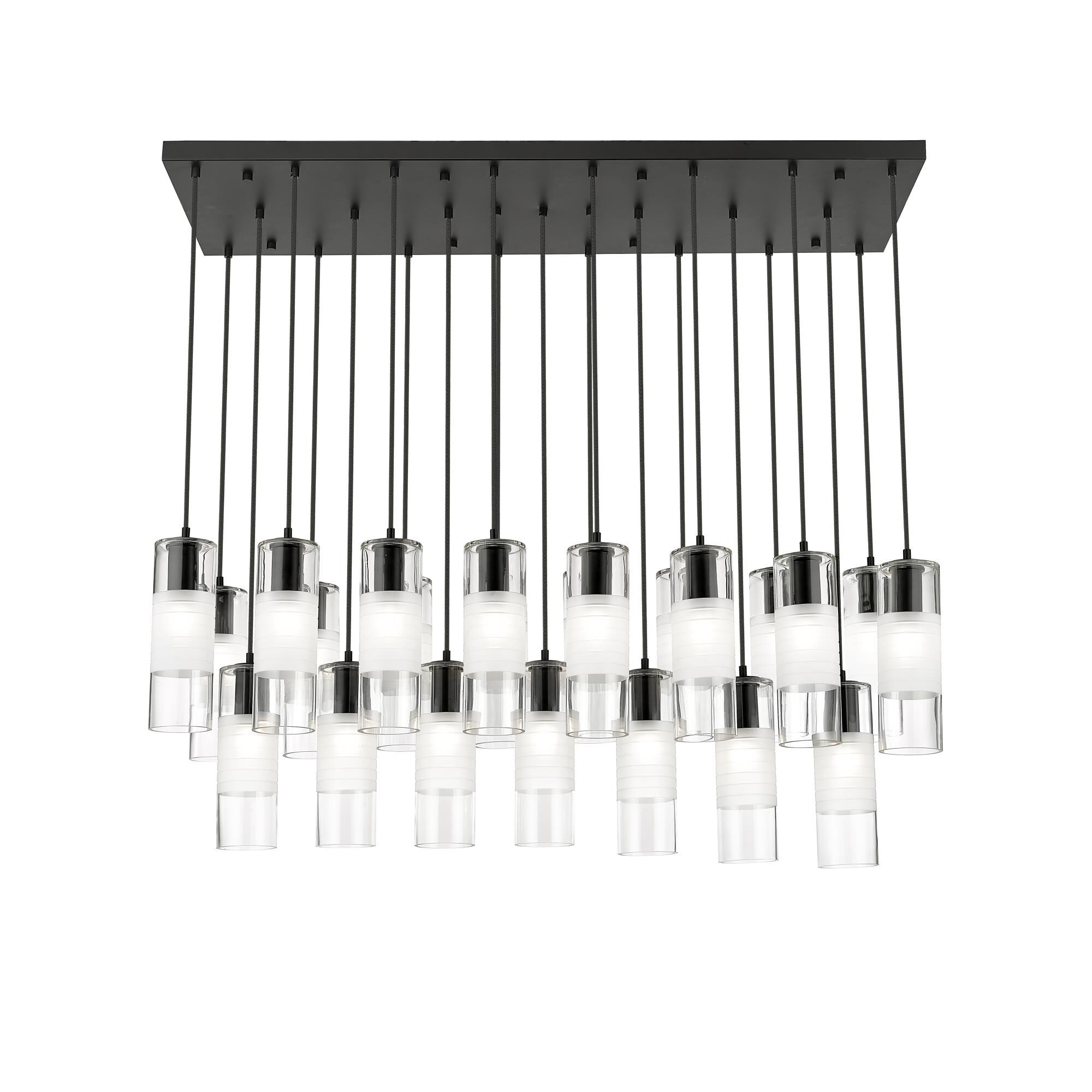 Shown in Matte Black finish and Clear+frosted glass and Clear+frosted shade