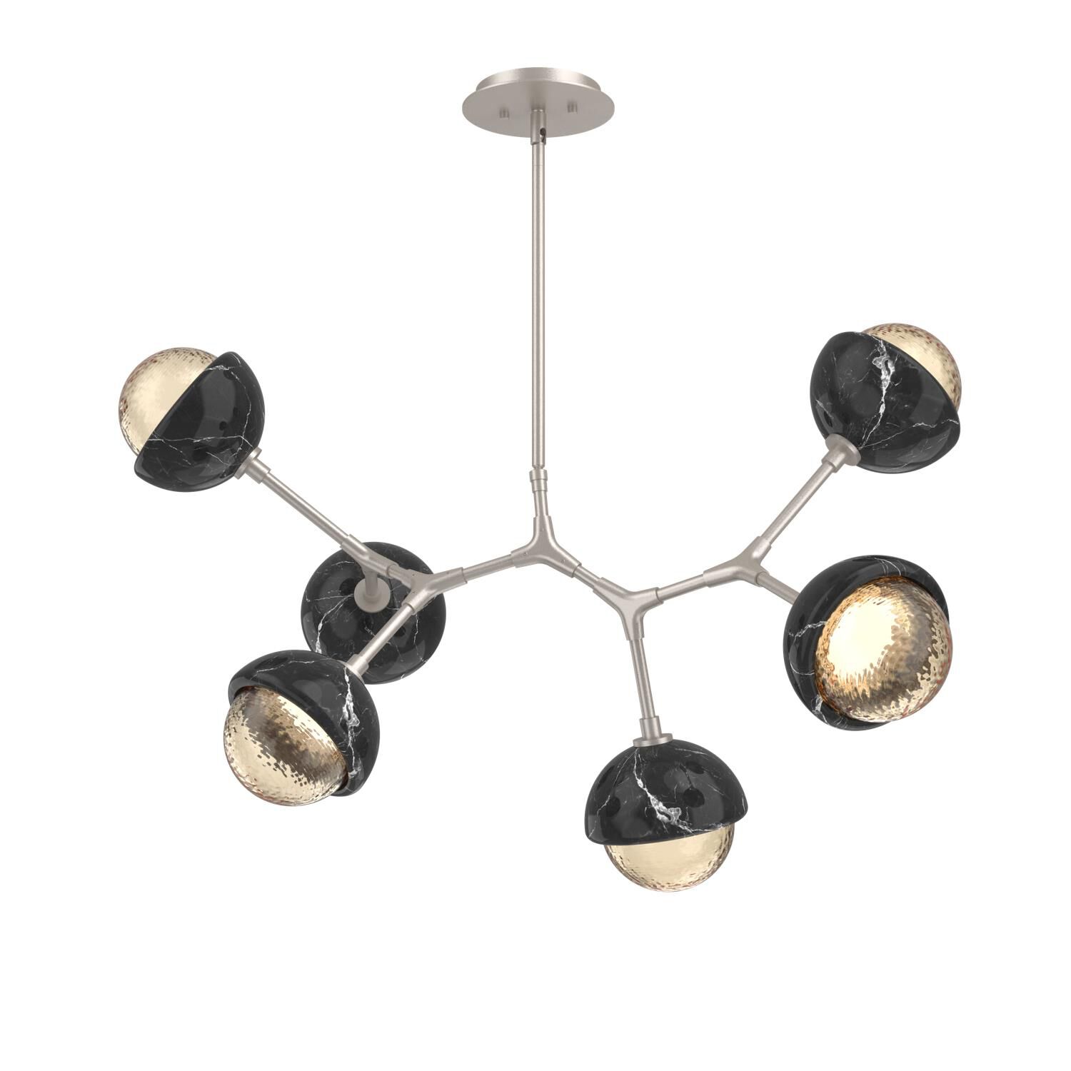 Shown in Beige Silver finish and Amber glass and Black Marble accent