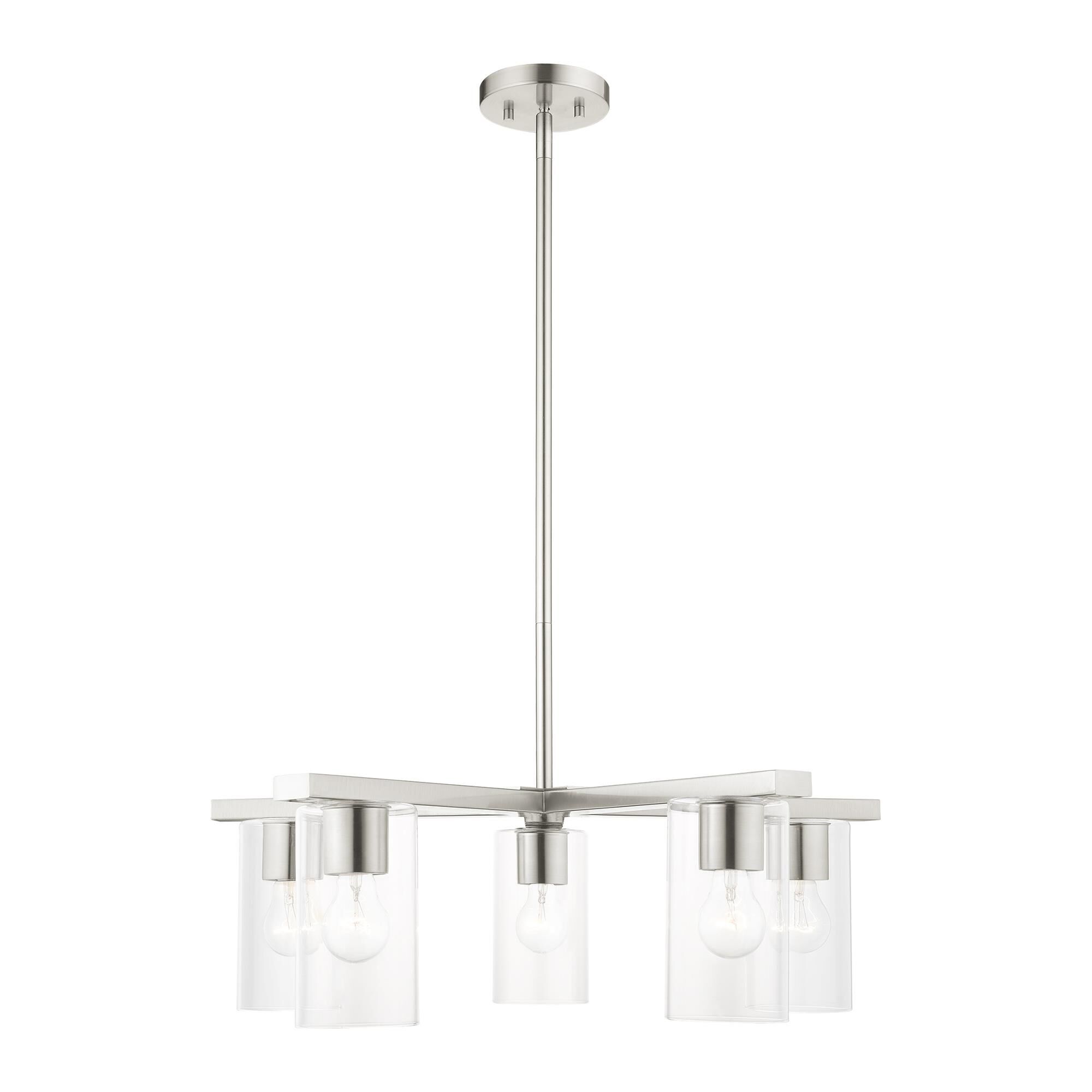 Shown in Brushed Nickel finish and Clear glass and Clear Glass shade