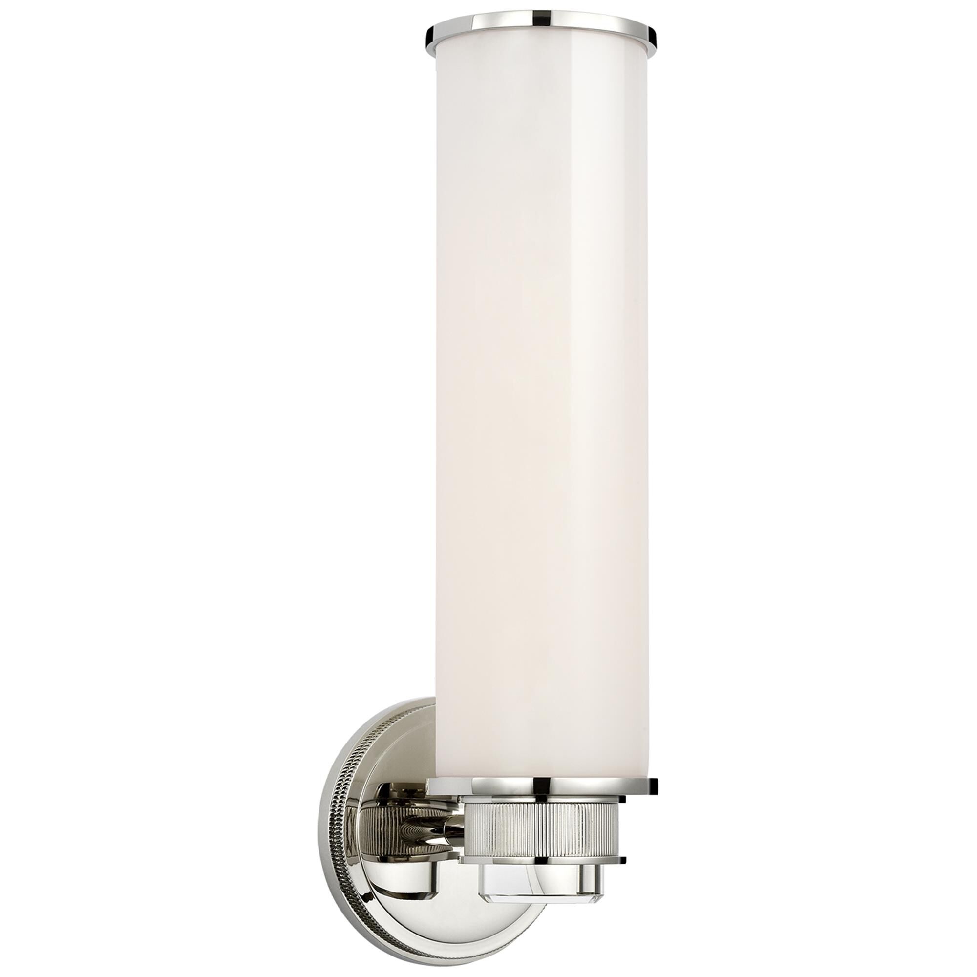 Shown in Polished Nickel finish and White glass