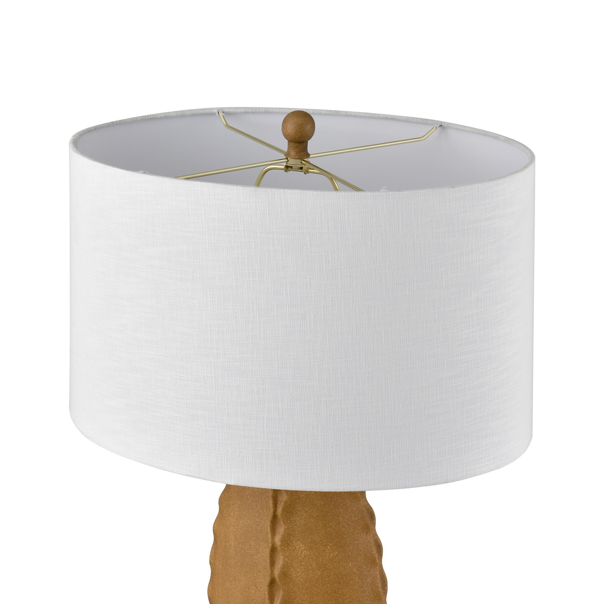 Shown in Tan finish and White Textured Linen Oval shade