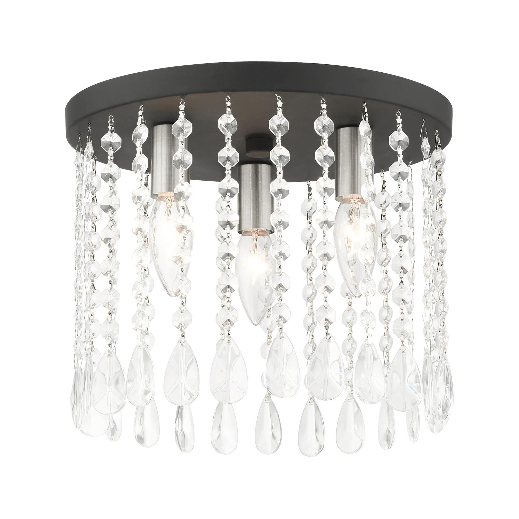 Shown in Black finish and Hand Assembled Crystal Shade glass