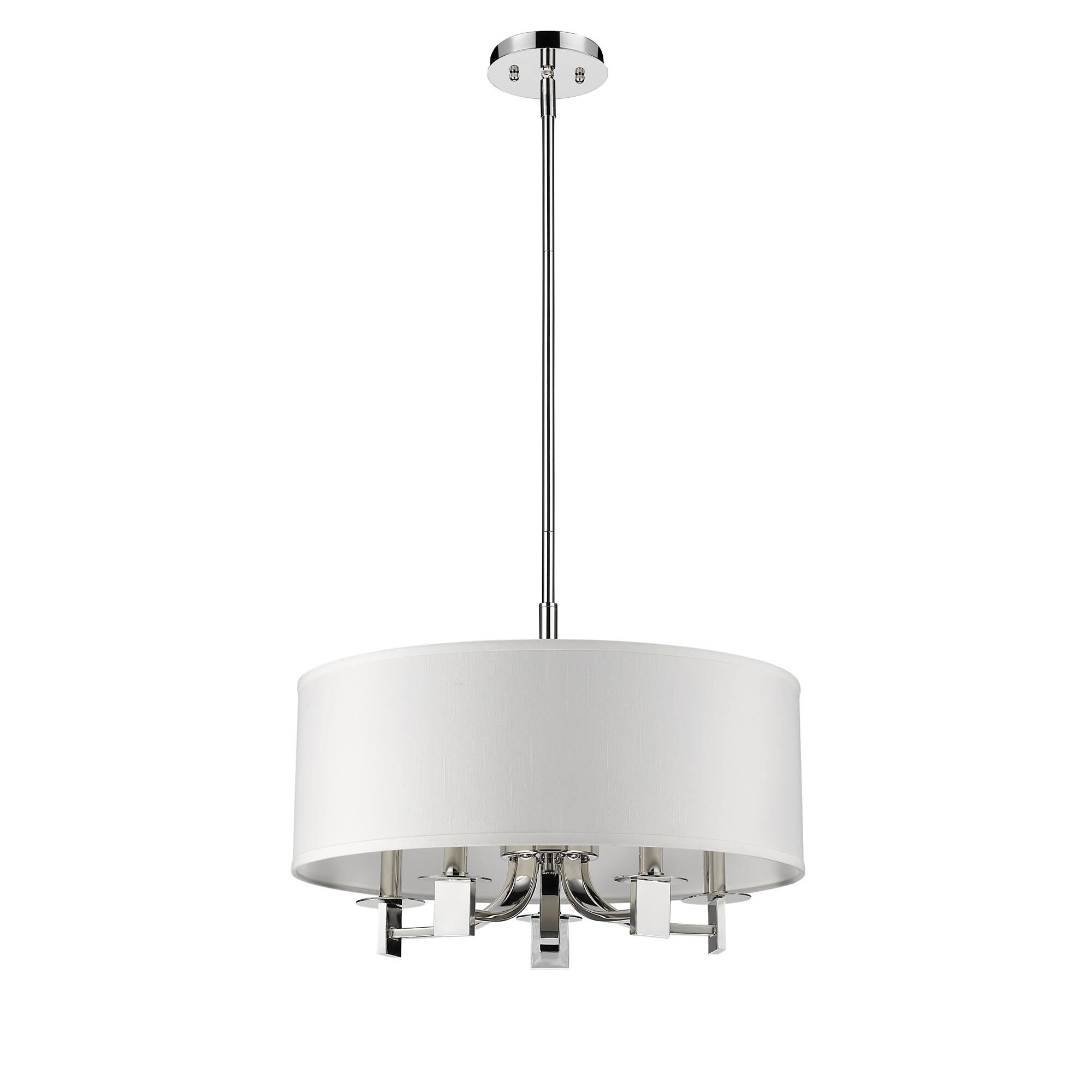 Shown in Polished Nickel finish and White glass and White Fabric Drum shade