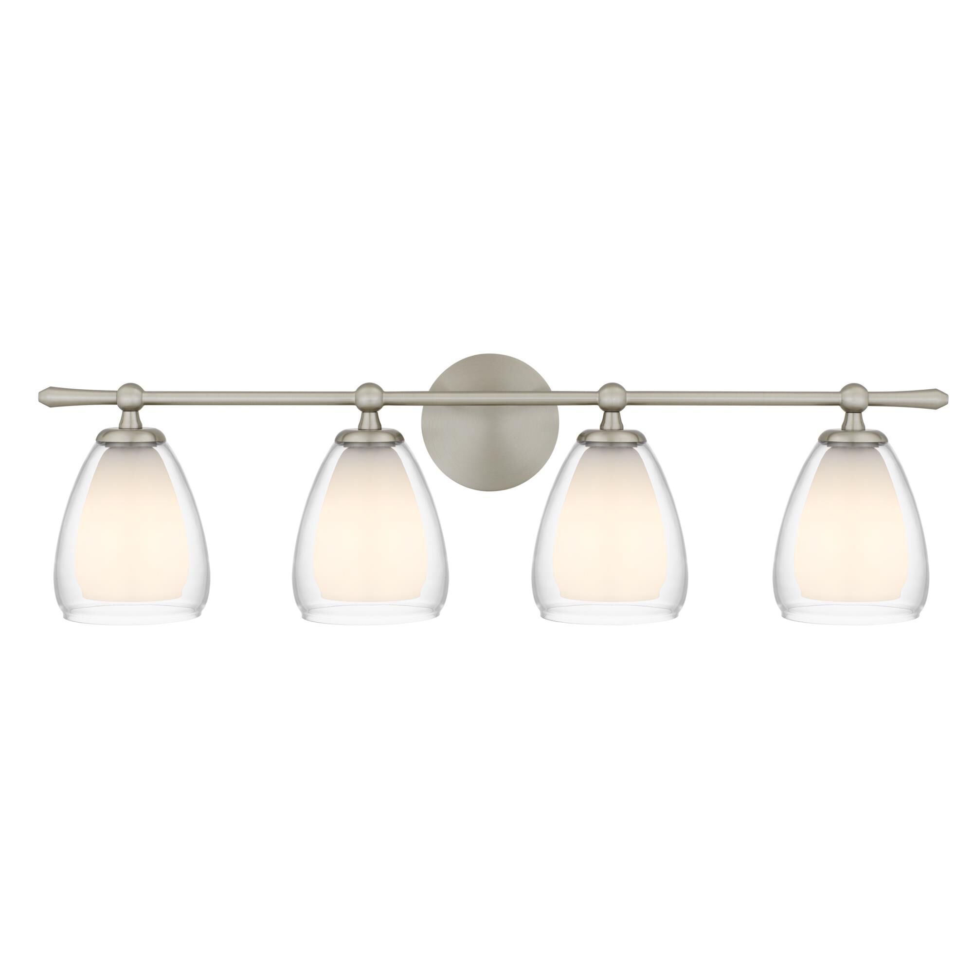Shown in Brushed Nickel finish and Clear Glass , Opal Etched Glass shade