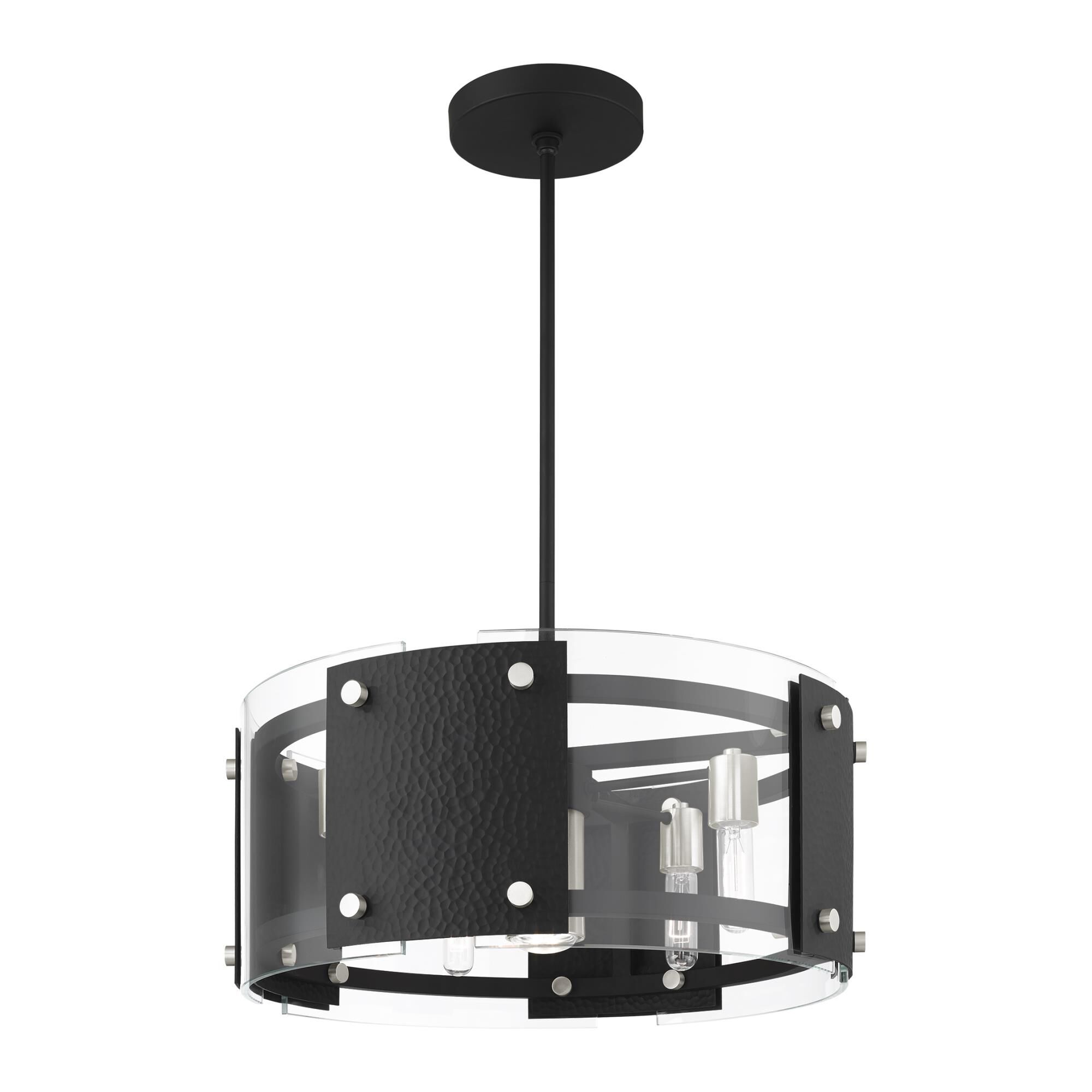 Shown in Black With Brushed Nickel Accents finish and Clear glass and Clear Glass shade