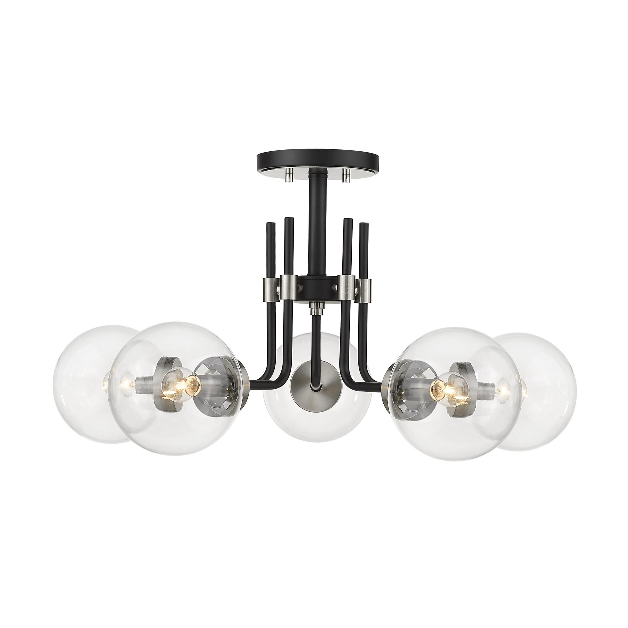 Shown in Matte Black + Brushed Nickel finish and Glass shade