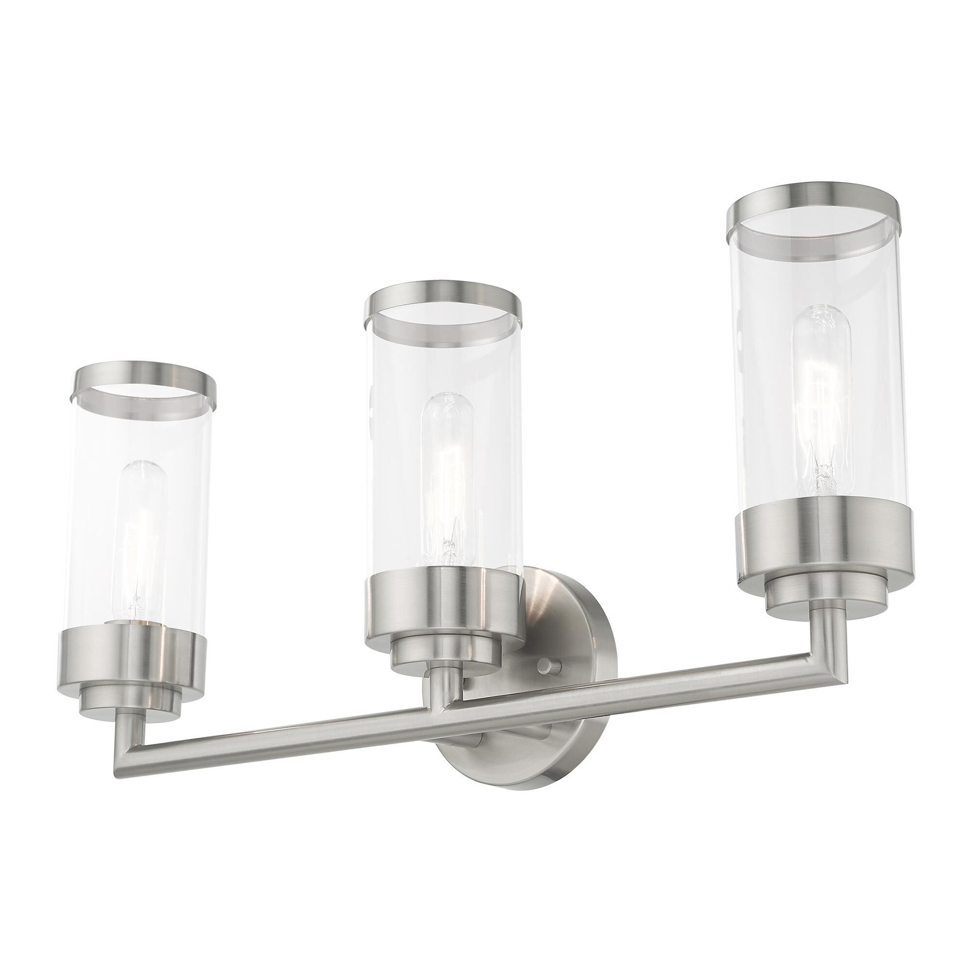 Shown in Brushed Nickel finish and Clear glass