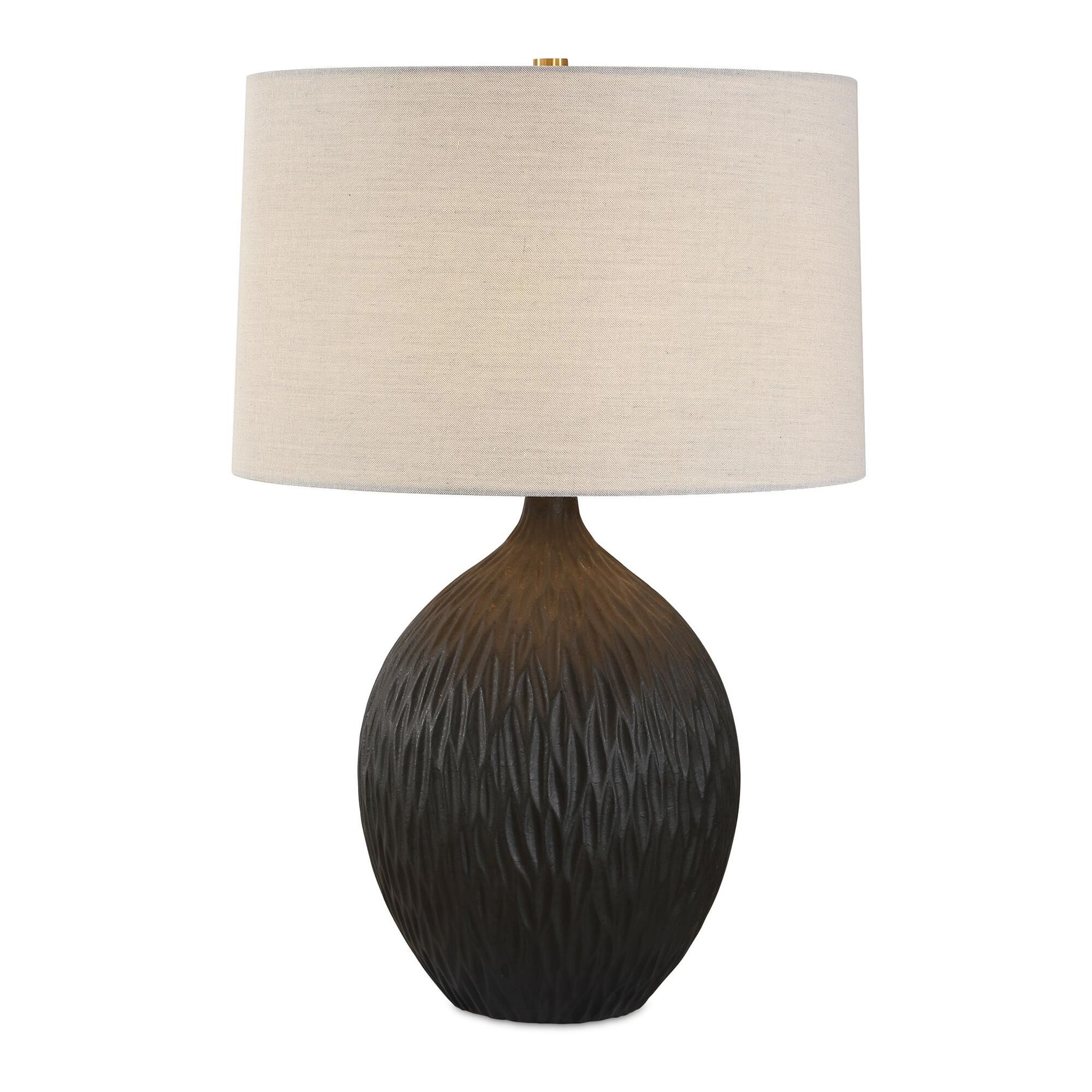 Shown in Black finish and Slightly Tapered Round Hardback shade
