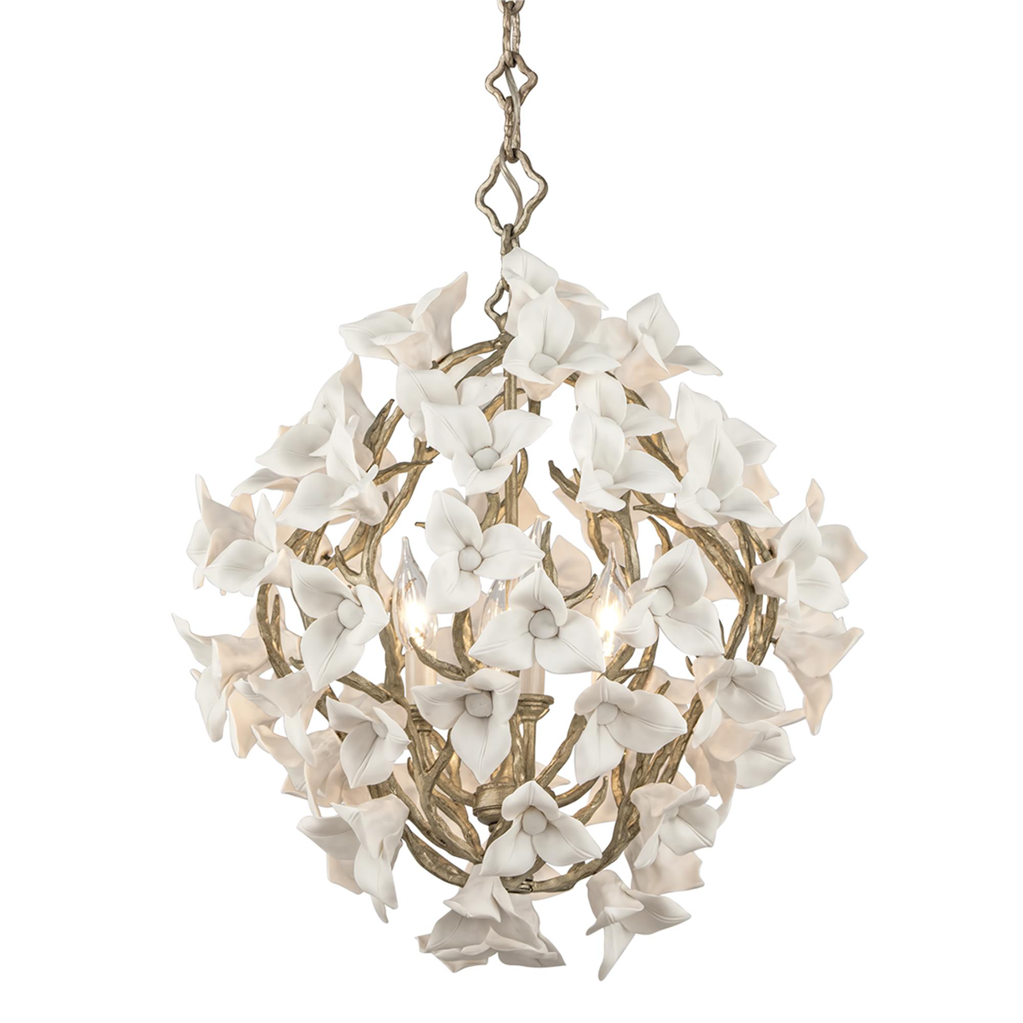 Shown in Enchanted Silver Leaf finish and Porcelain crystal