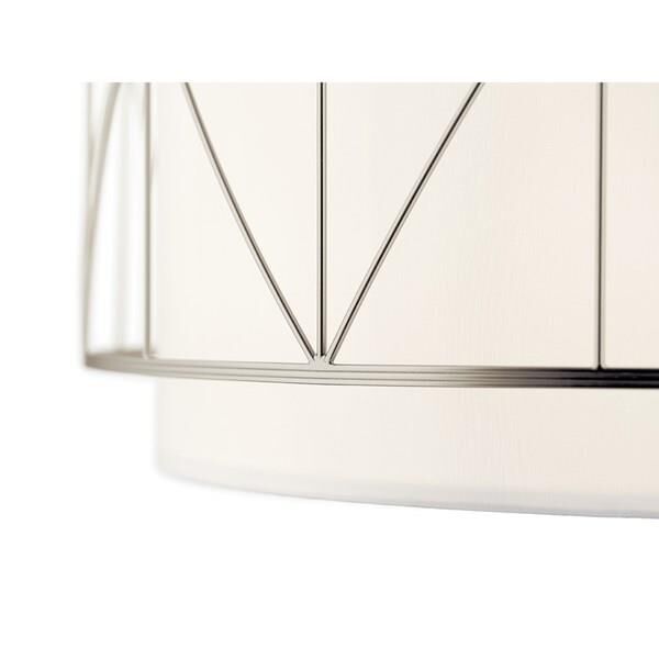 Shown in Satin Nickel finish and Satin Etched glass and White Fabric shade