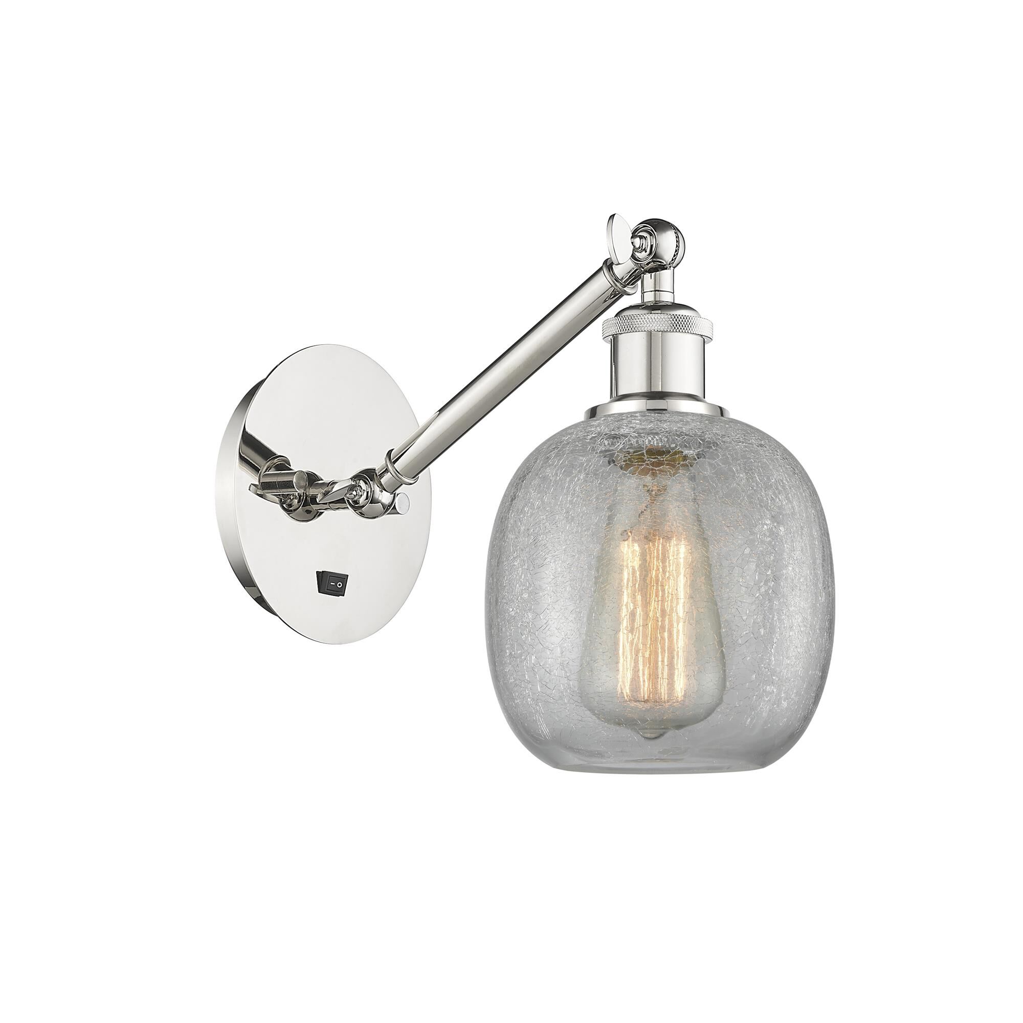 Shown in Polished Nickel finish and Clear Crackle Belfast glass