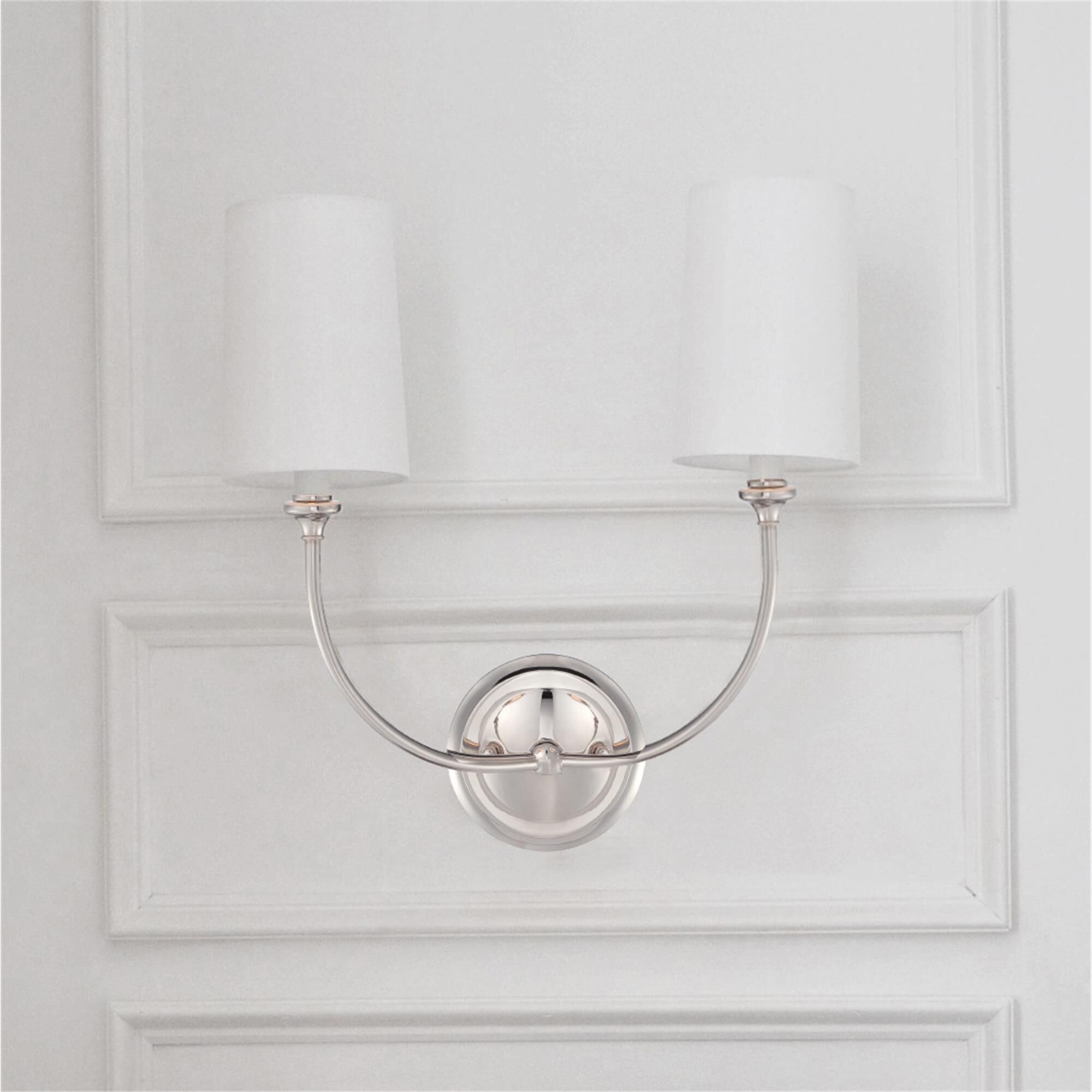 Shown in Polished Nickel finish and Silk glass and White shade