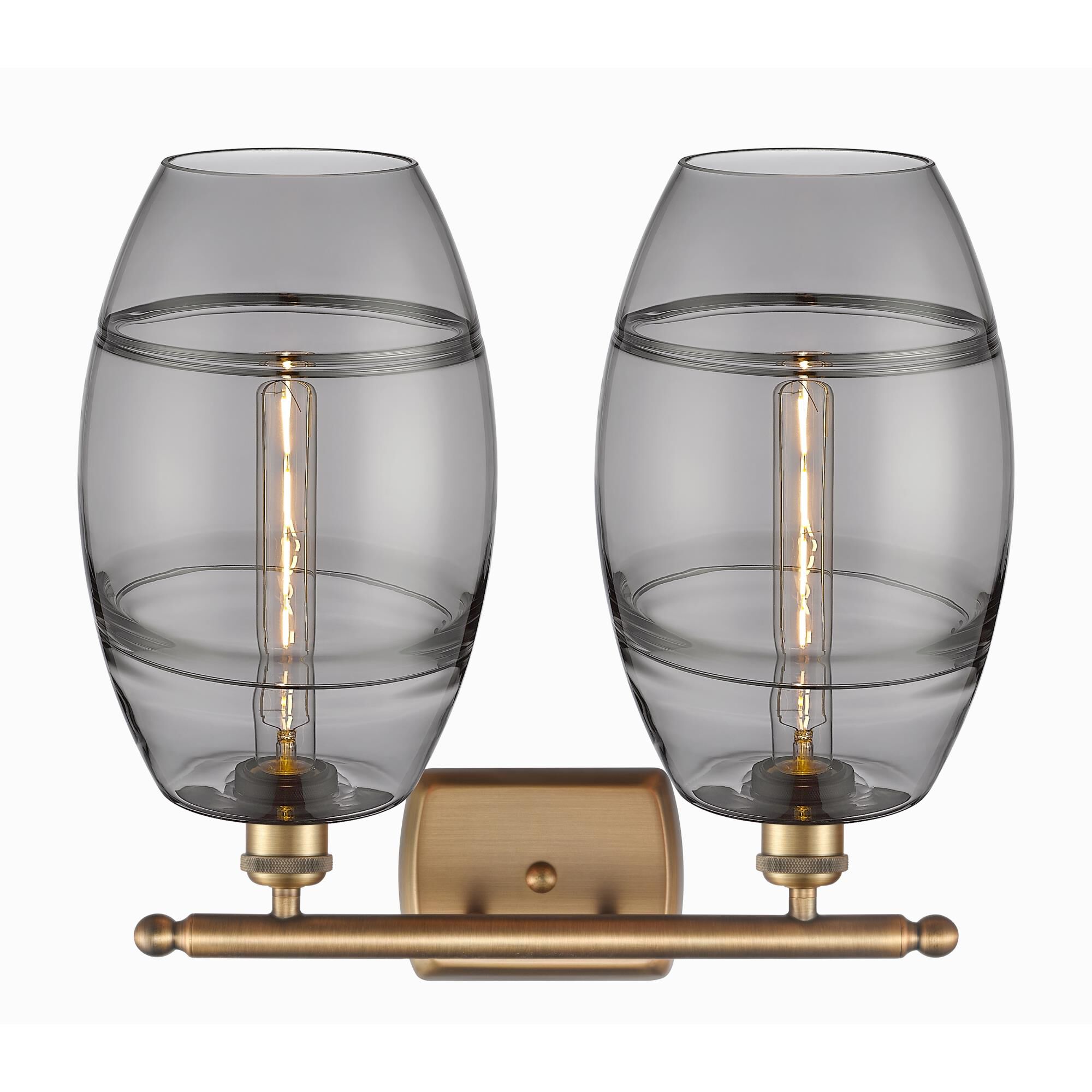 Shown in Brushed Brass finish and Light Smoke glass