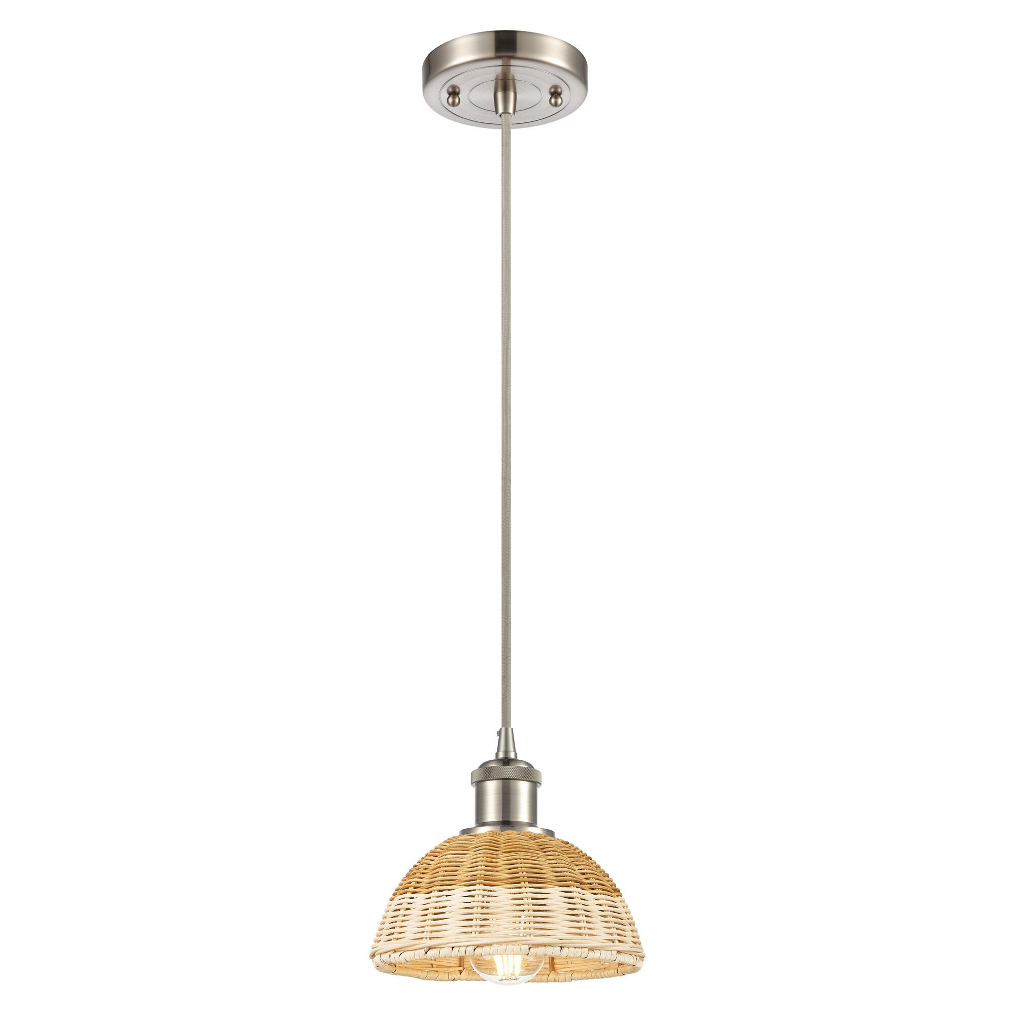 Shown in Brushed Satin Nickel finish and Natural shade