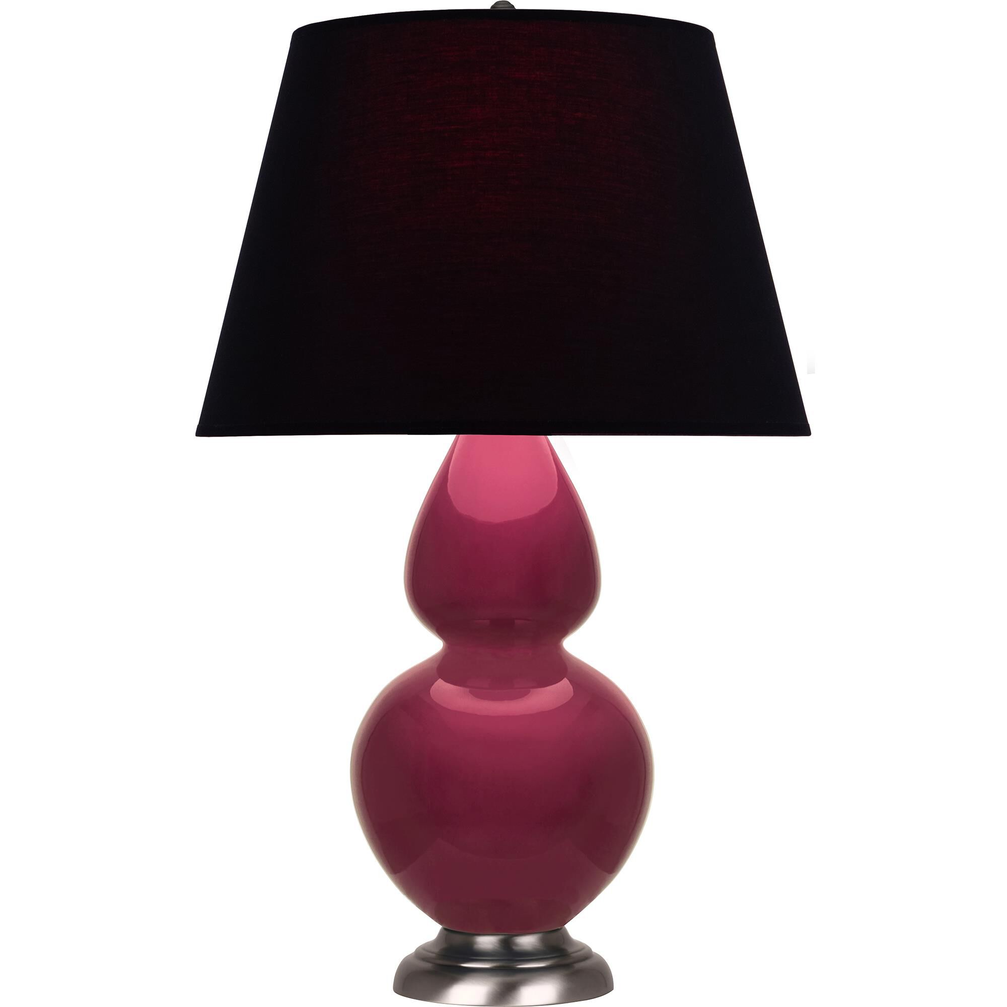 Shown in Sugar Plum Glazed finish and Ink Black with Rose Red Lining shade and Antique Silver accent