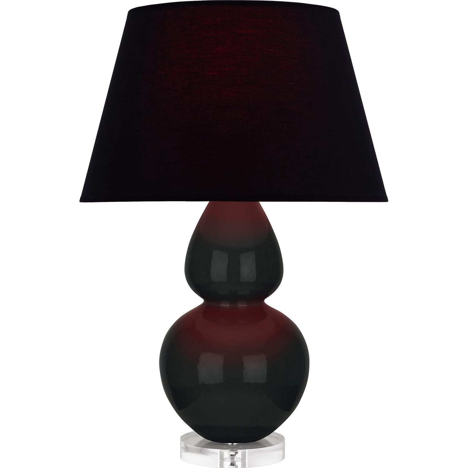 Shown in Obsidian finish and Ink Black with Rose Red Lining shade and Lucite accent
