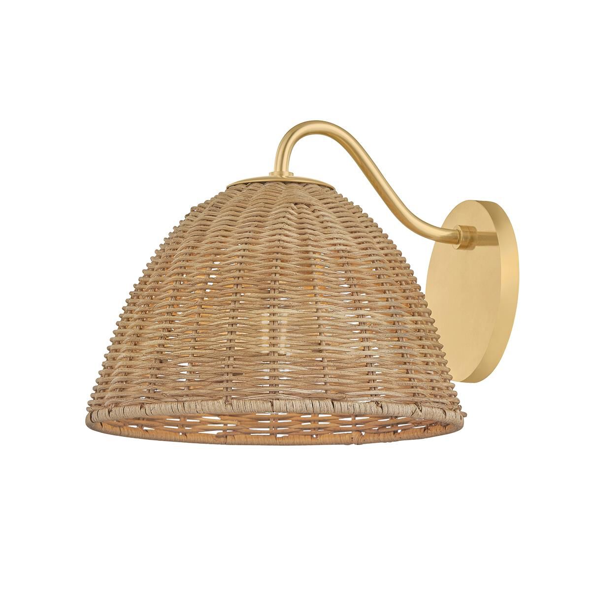Shown in Aged Brass finish and Vintage Natural Wicker shade