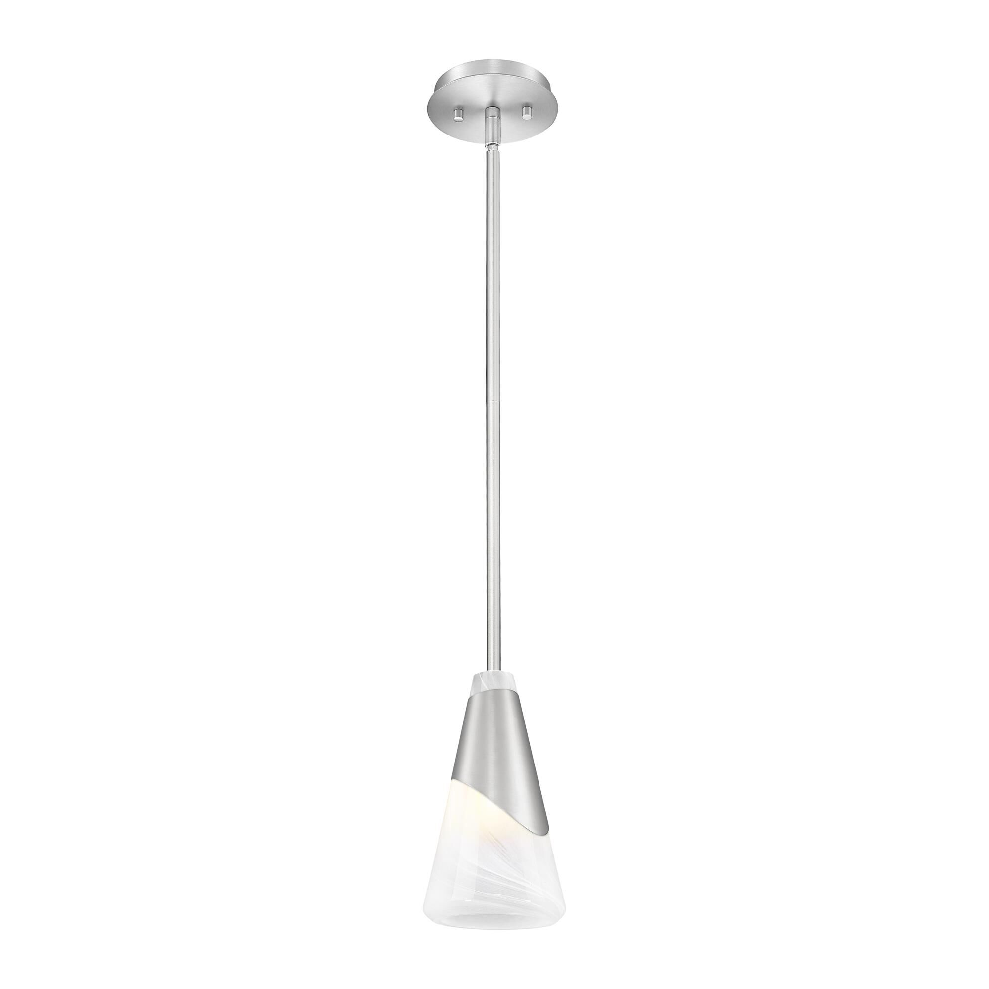 Shown in Brushed Nickel finish and White Swirl glass and White Swirl shade