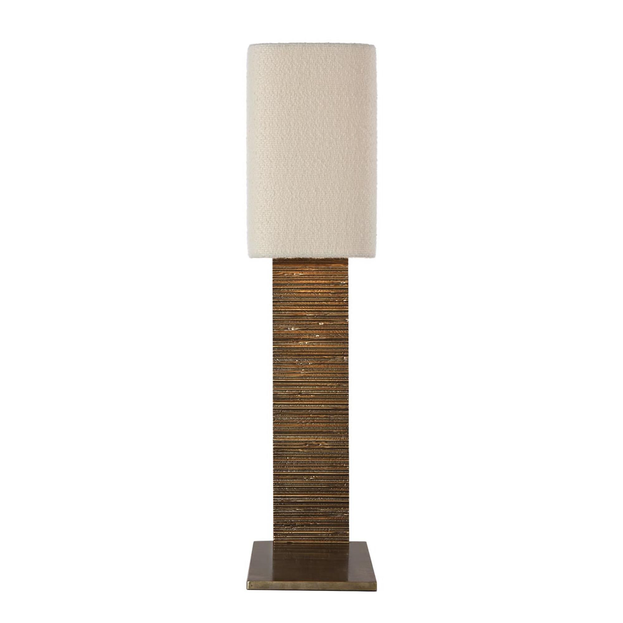 Shown in Ridged Tombac finish and Boucle Rectangle shade