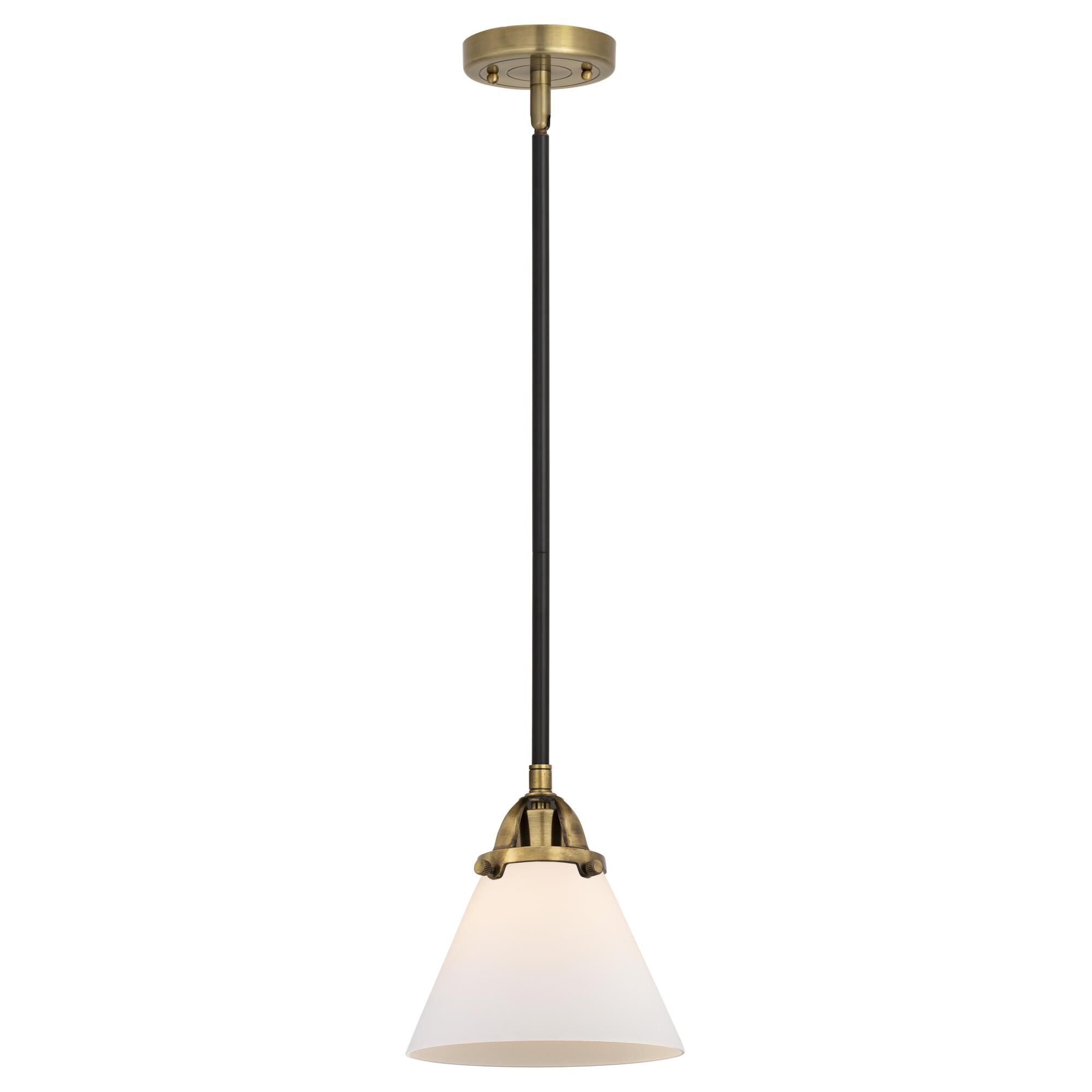 Shown in Black Antique Brass finish and Matte White Cased Large Cone glass and No Shade shade