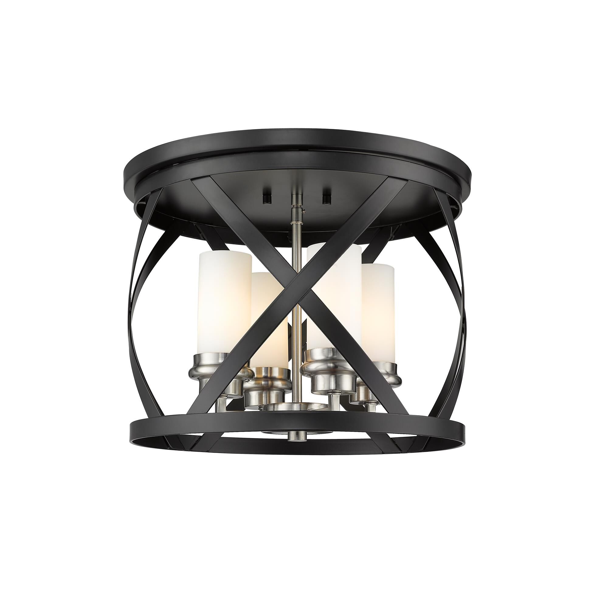 Shown in Matte Black + Brushed Nickel finish and Glass shade