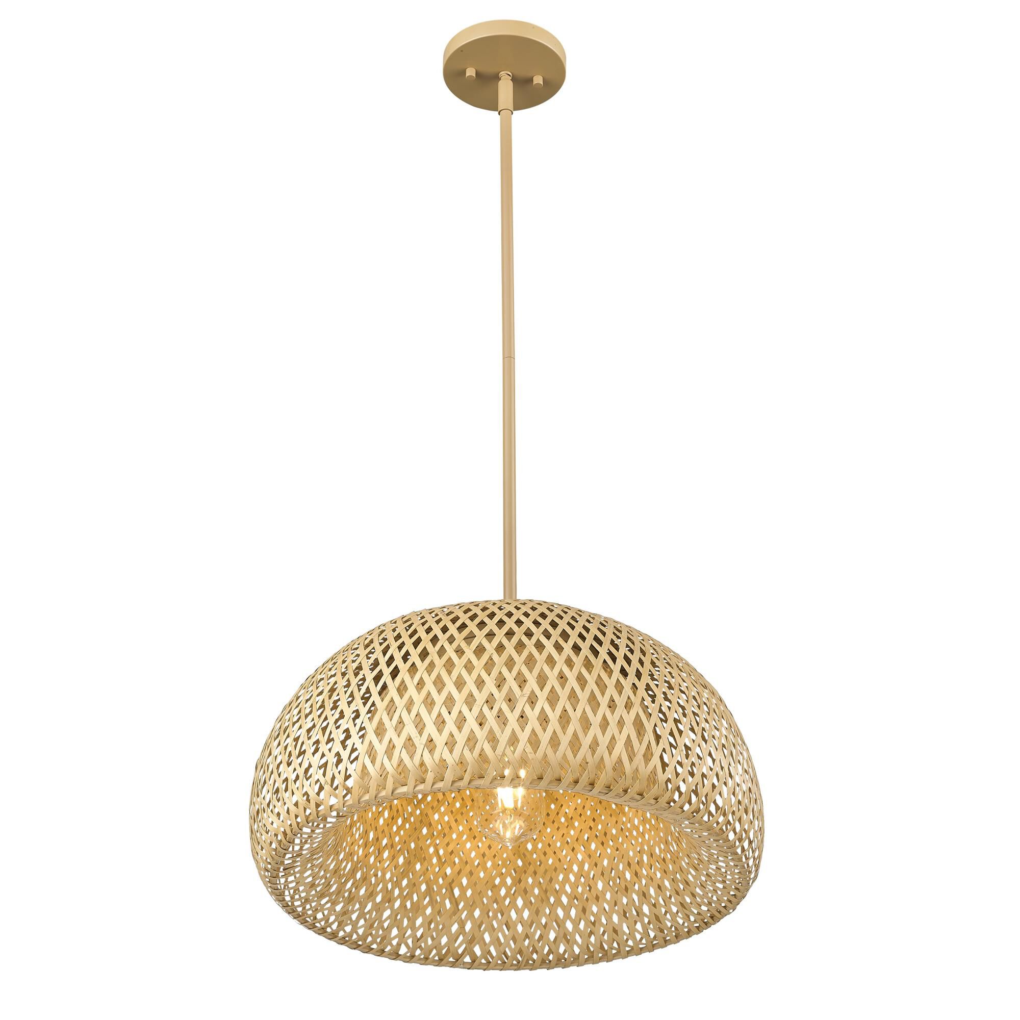 Shown in Tan Metal With Natural Bamboo finish and Natural Bamboo shade