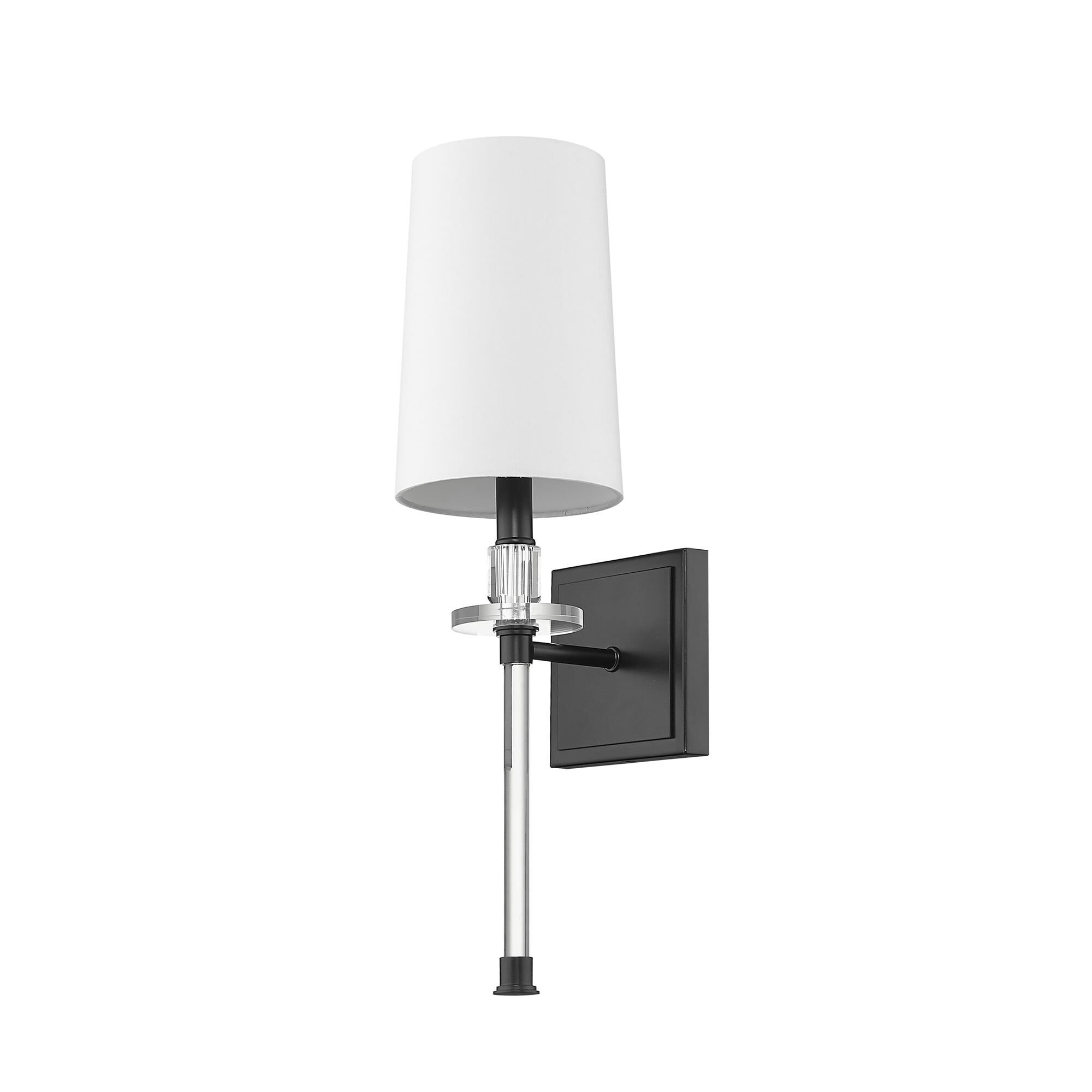 Shown in Matte Black finish and Fabric glass and Fabric shade