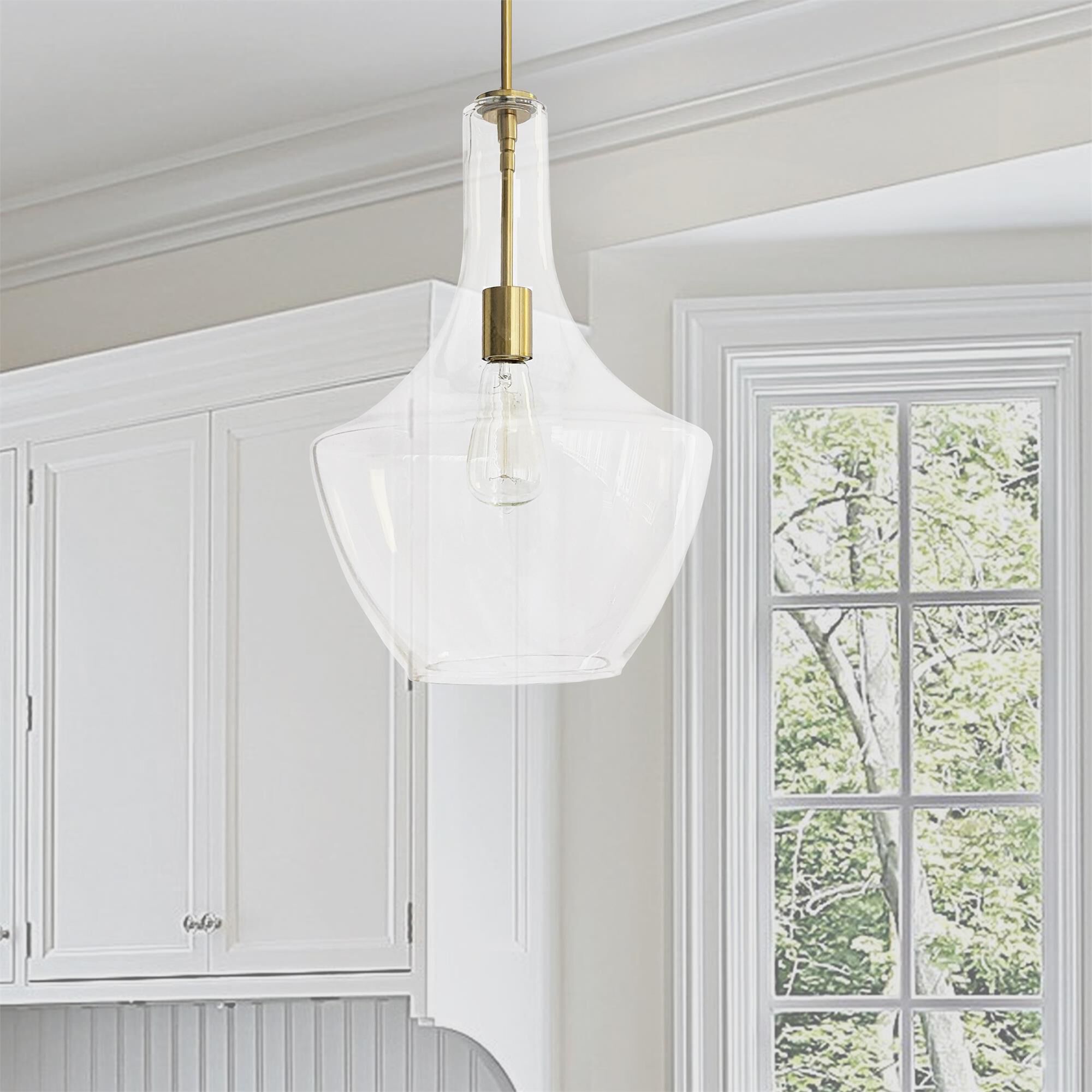 Shown in Clear and Aged Brass finish and Clear Empire glass