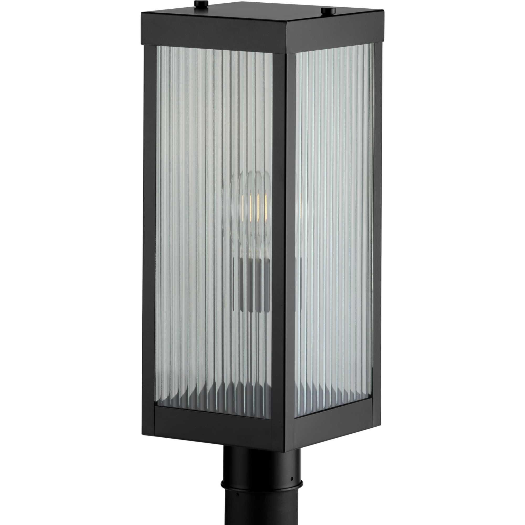 Shown in Matte Black finish and Clear Ribbed glass