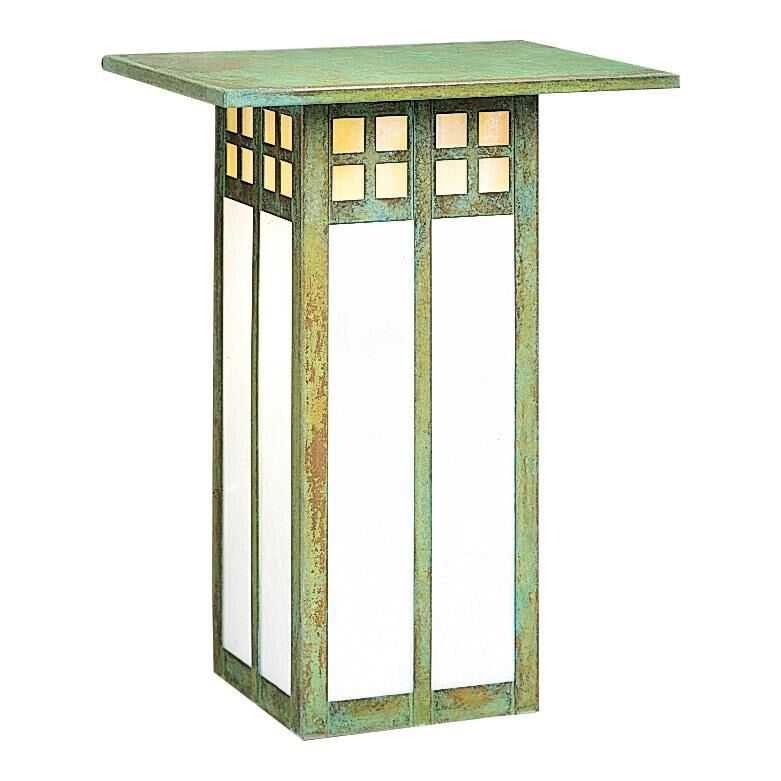 Shown in Verdigris Patina finish and Gold White Iridescent-White Opalescent Combination glass