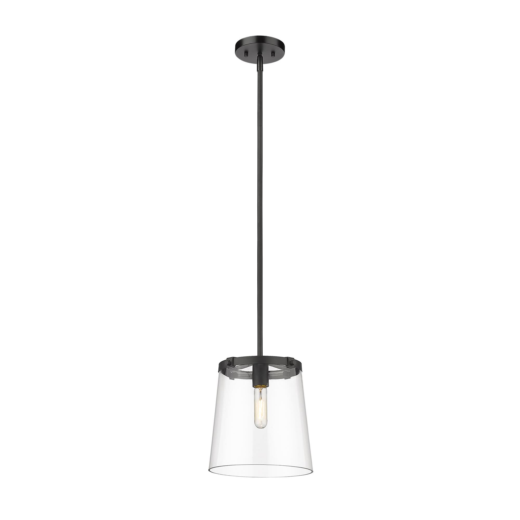 Shown in Matte Black finish and Glass shade