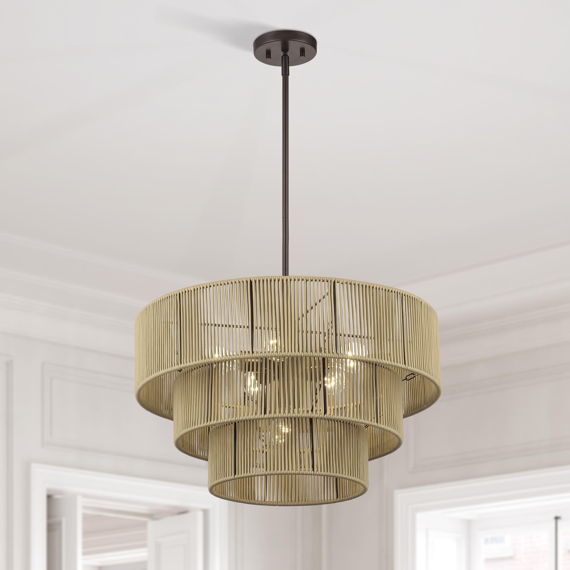 Shown in English Bronze finish and Hand-Woven Venetian Gold Color Polyester Rope shade