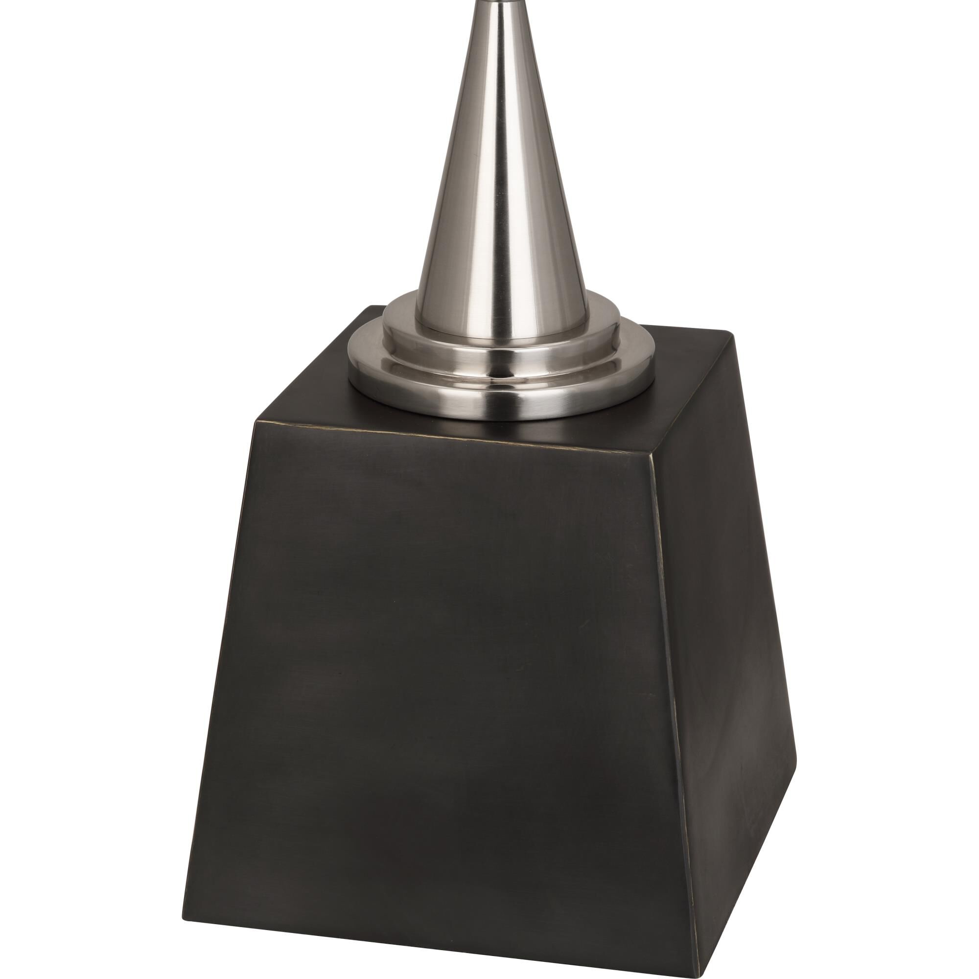 Shown in Deep Patina Bronze  With Antique Silver Accents finish and Oyster Linen Fabric shade