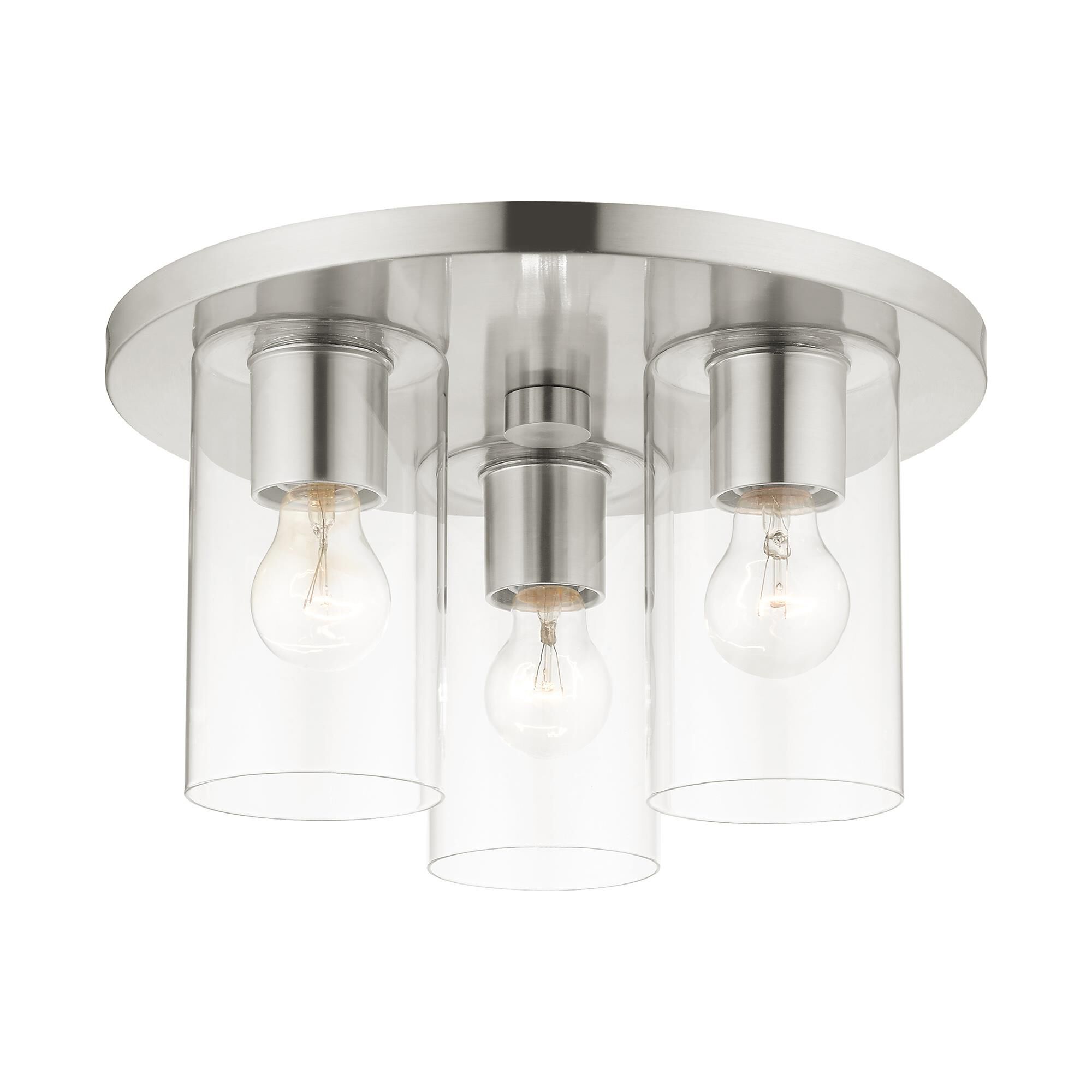 Shown in Brushed Nickel finish and Clear glass and Clear Glass shade